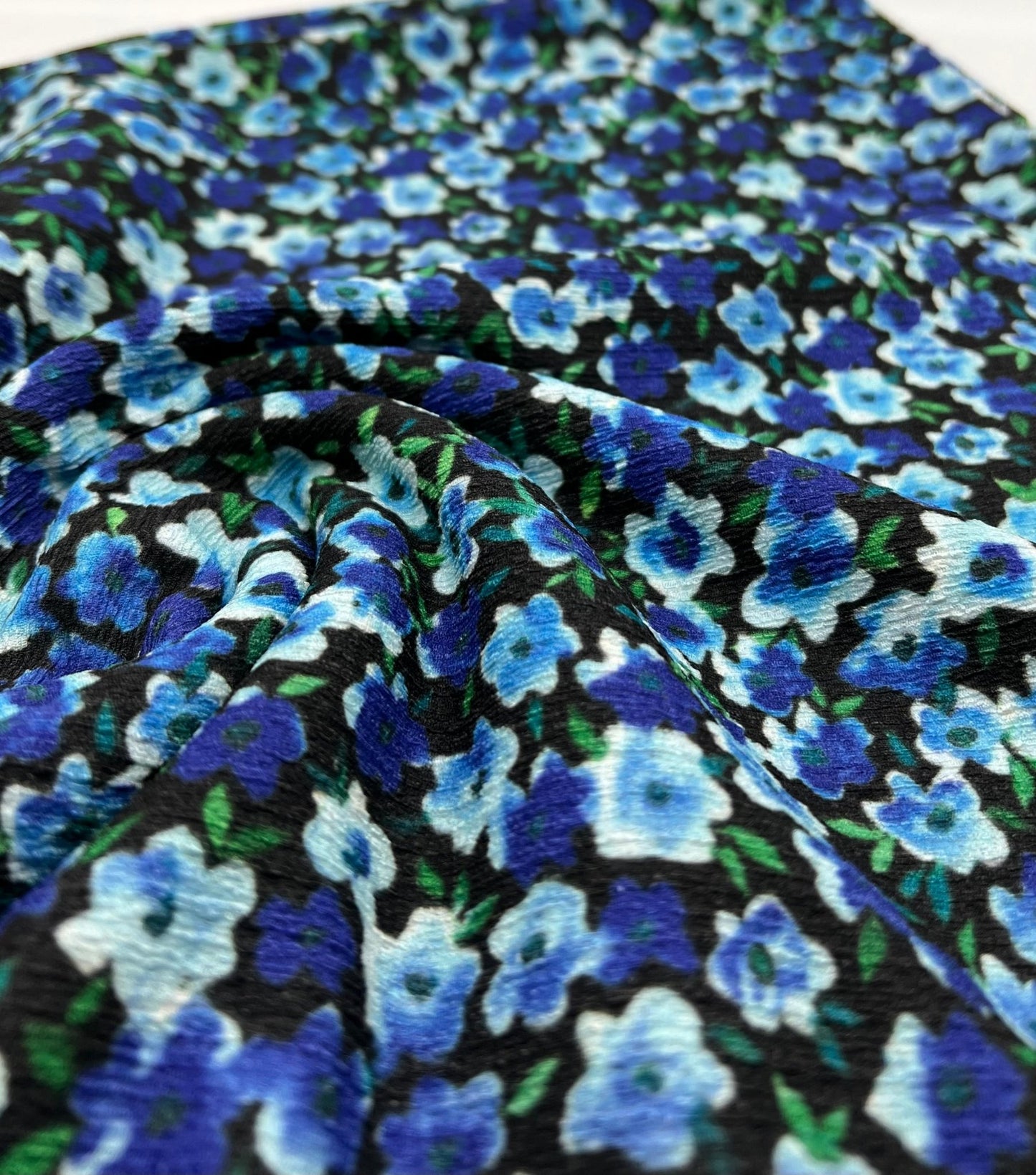 Black Blue Green Floral Tree Bark Stretch Dress Craft Fabric - T9 Fabrics