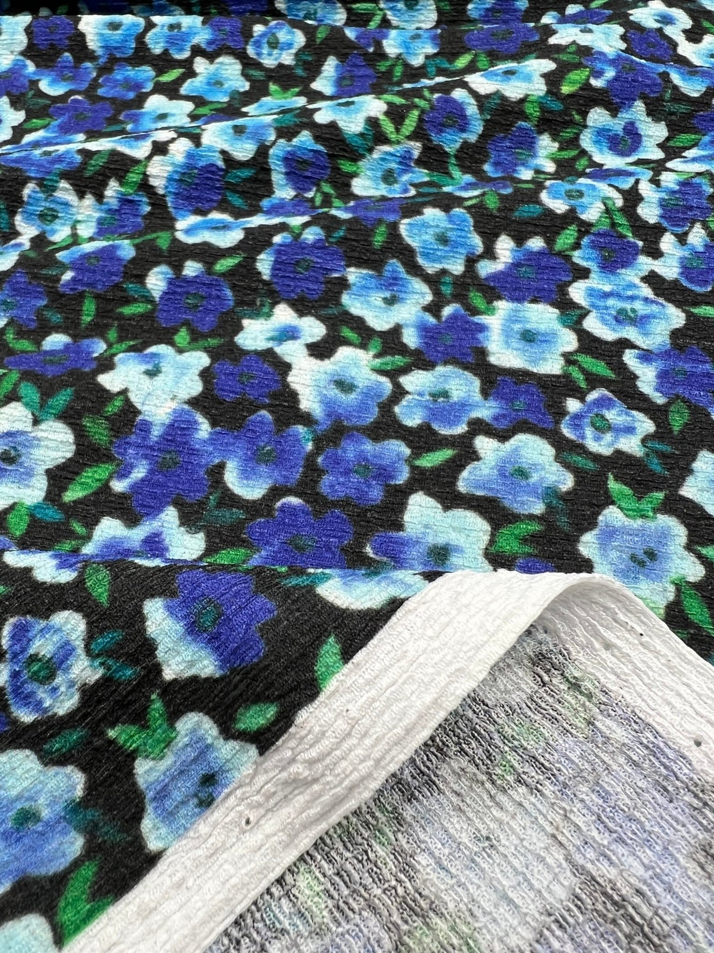 Black Blue Green Floral Tree Bark Stretch Dress Craft Fabric - T9 Fabrics