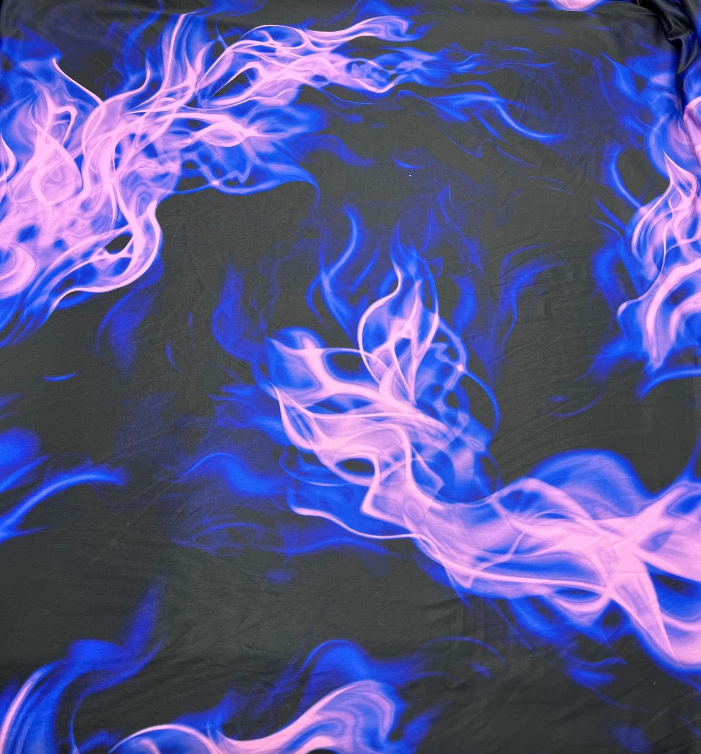 Black Blue Pink Flame Print Soft Touch 4 Way Stretch Fabric - T9 Fabrics