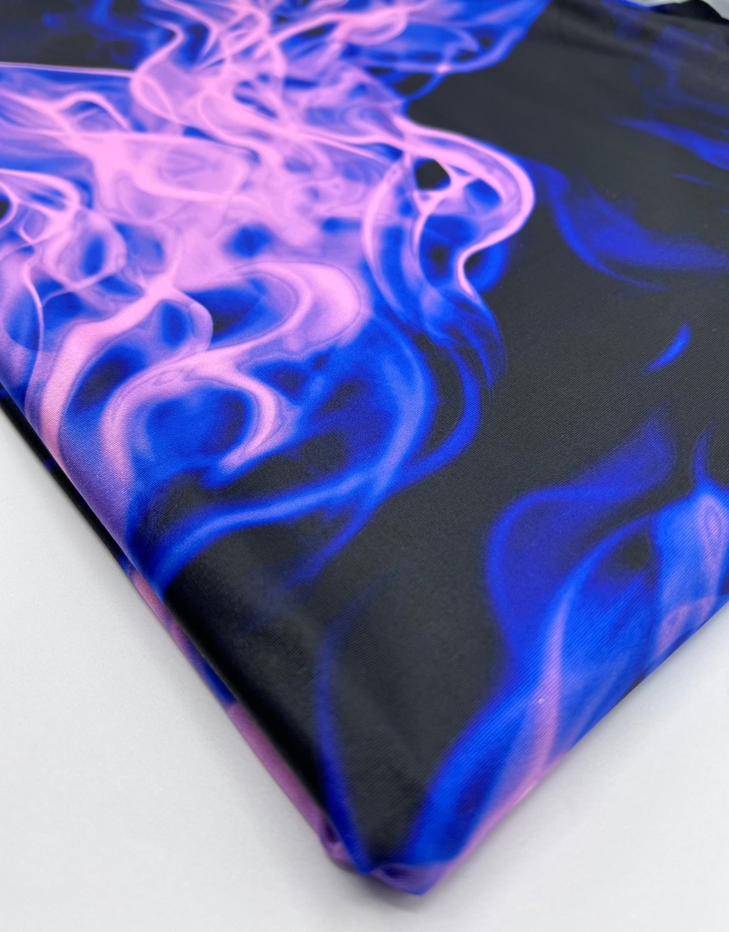 Black Blue Pink Flame Print Soft Touch 4 Way Stretch Fabric - T9 Fabrics