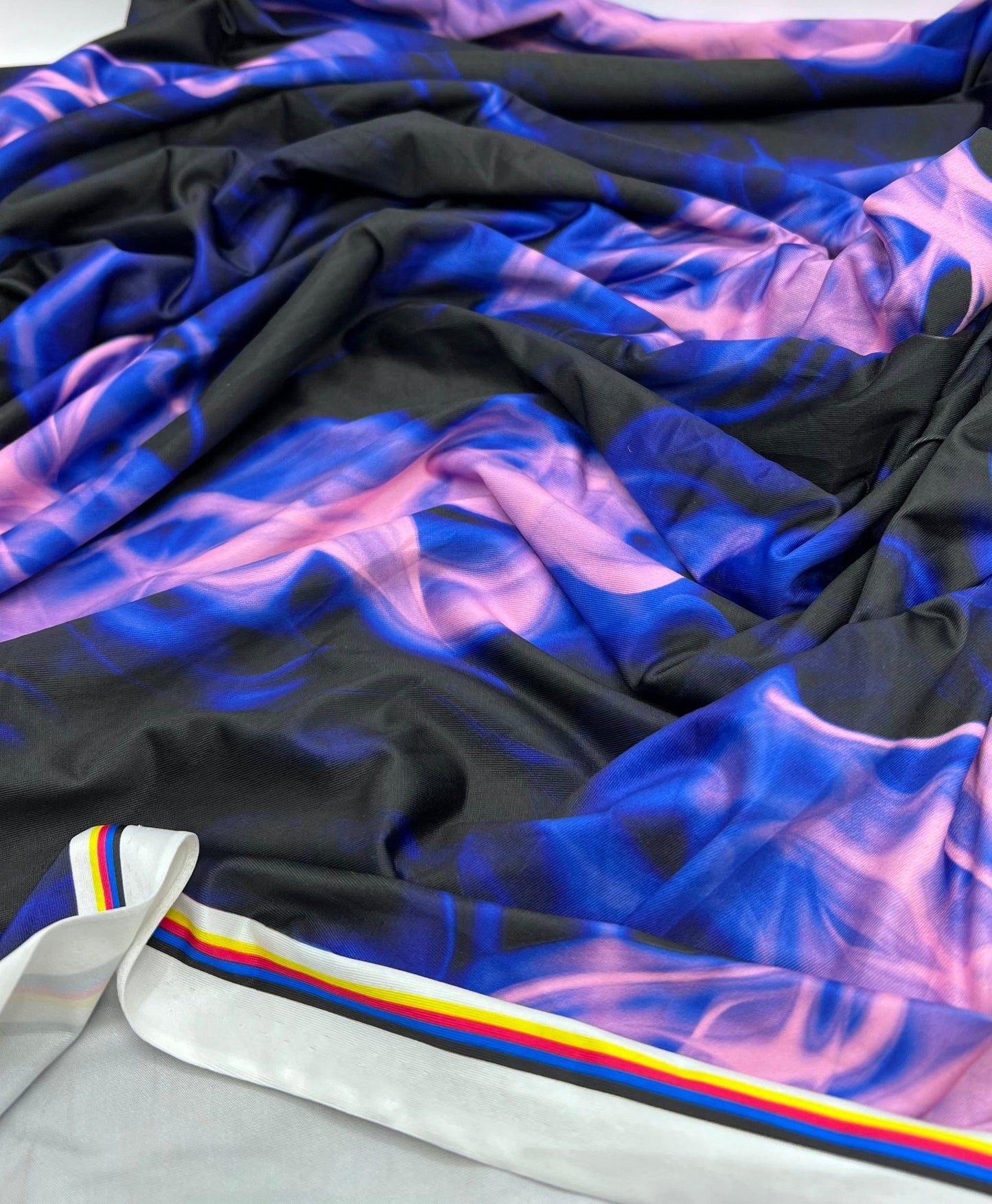 Black Blue Pink Flame Print Soft Touch 4 Way Stretch Fabric - T9 Fabrics