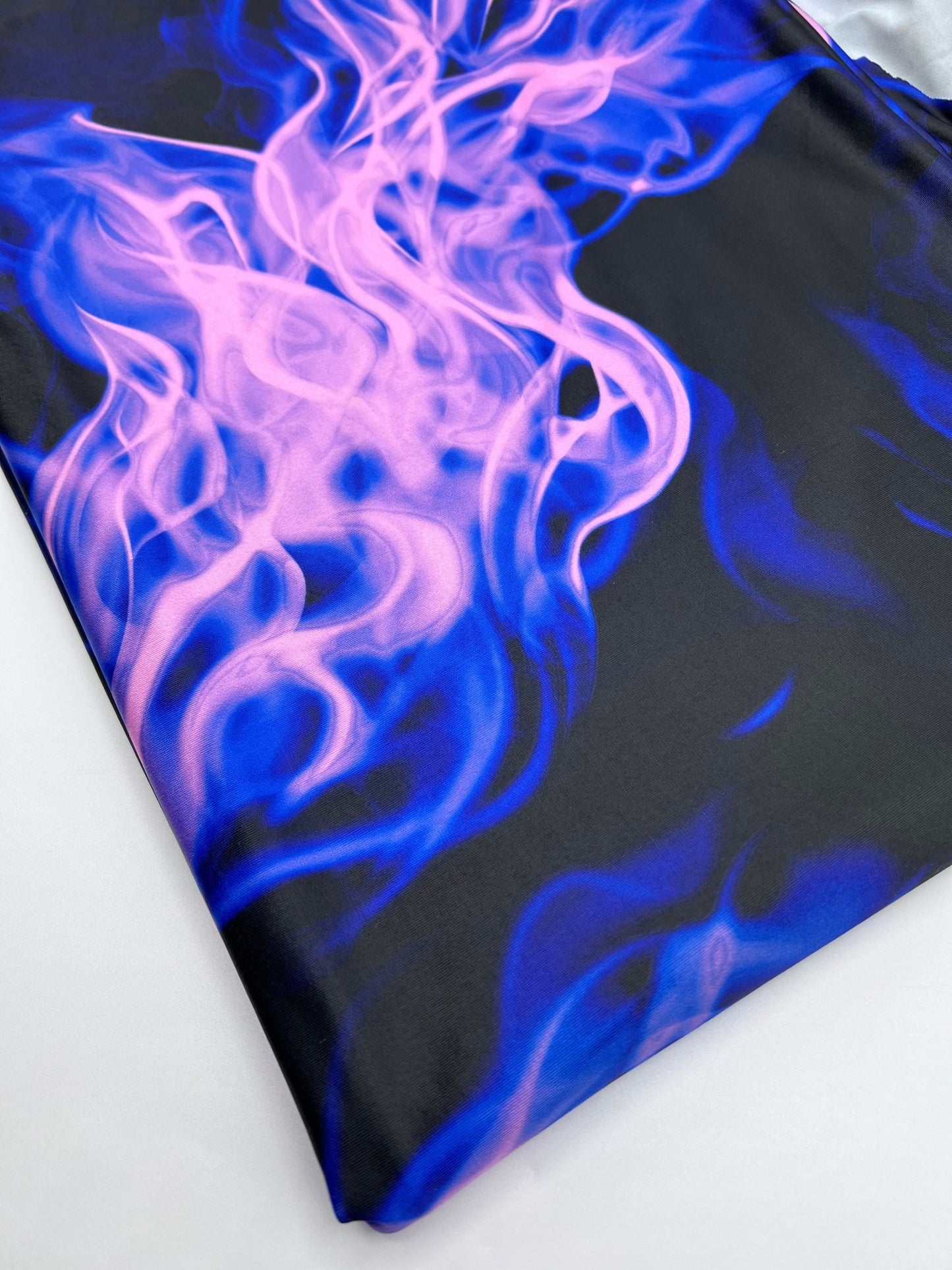 Black Blue Pink Flame Print Soft Touch 4 Way Stretch Fabric - T9 Fabrics