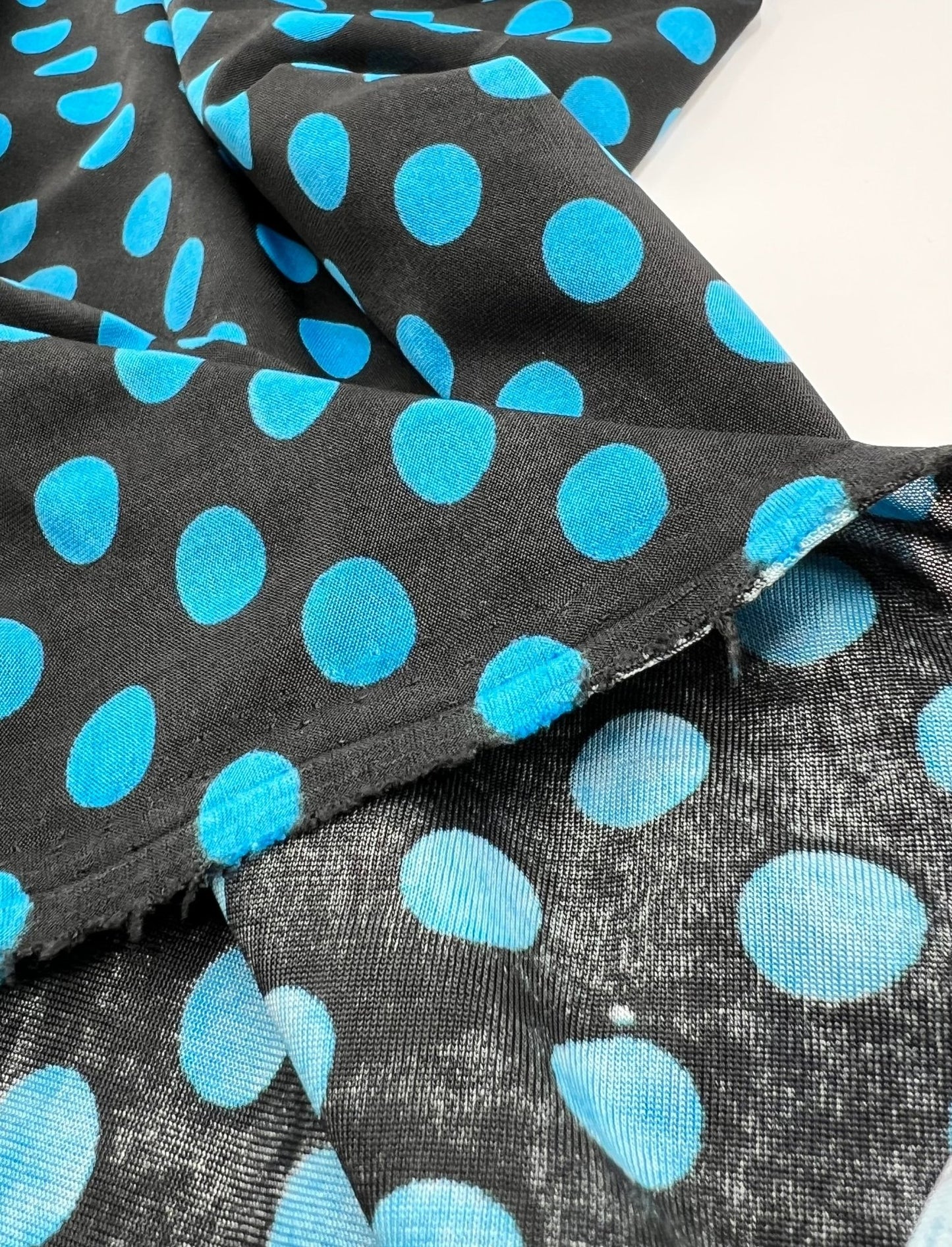 Black Blue Polka Spot Print Soft Touch 4 Way Stretch Fabric - T9 Fabrics