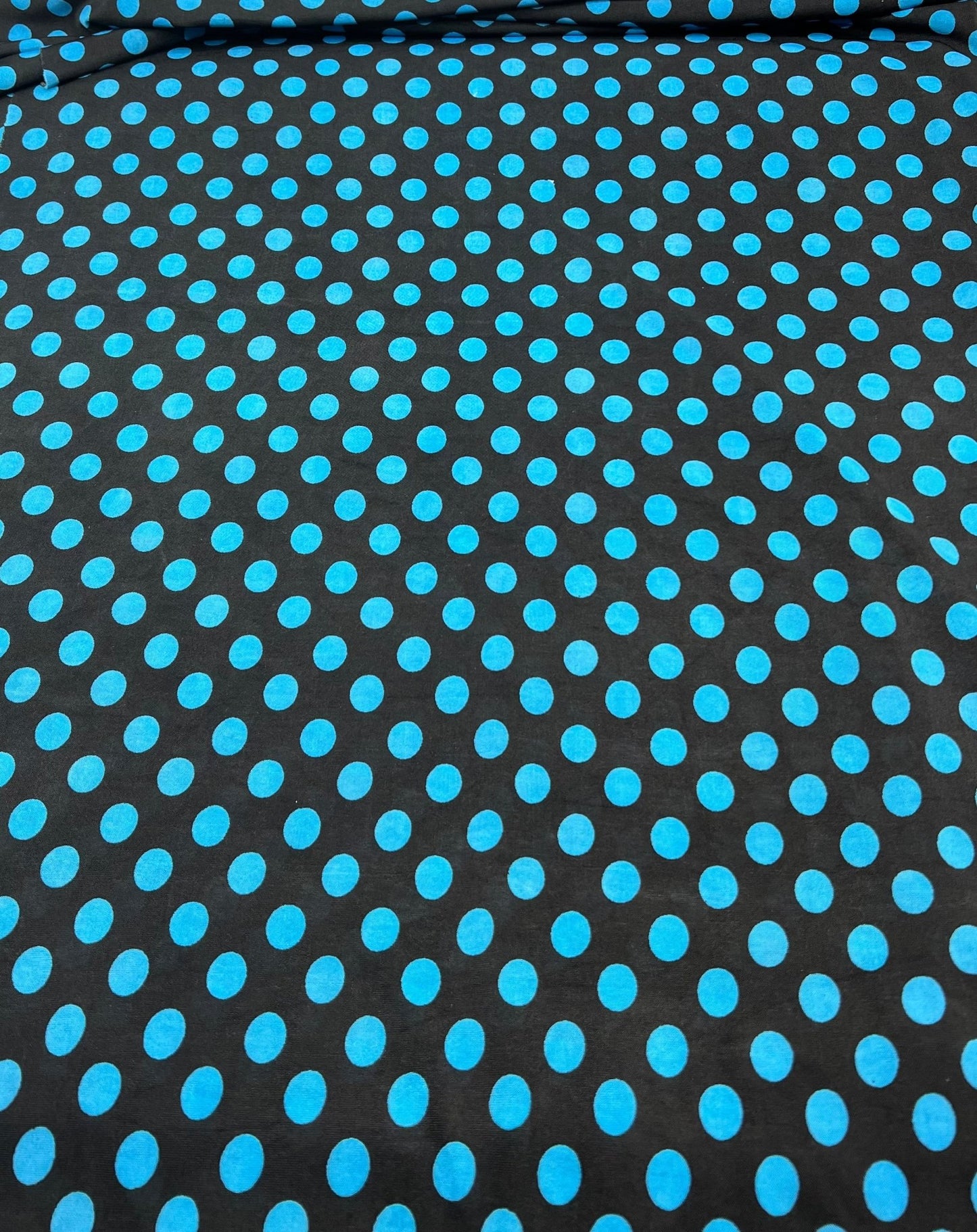 Black Blue Polka Spot Print Soft Touch 4 Way Stretch Fabric - T9 Fabrics