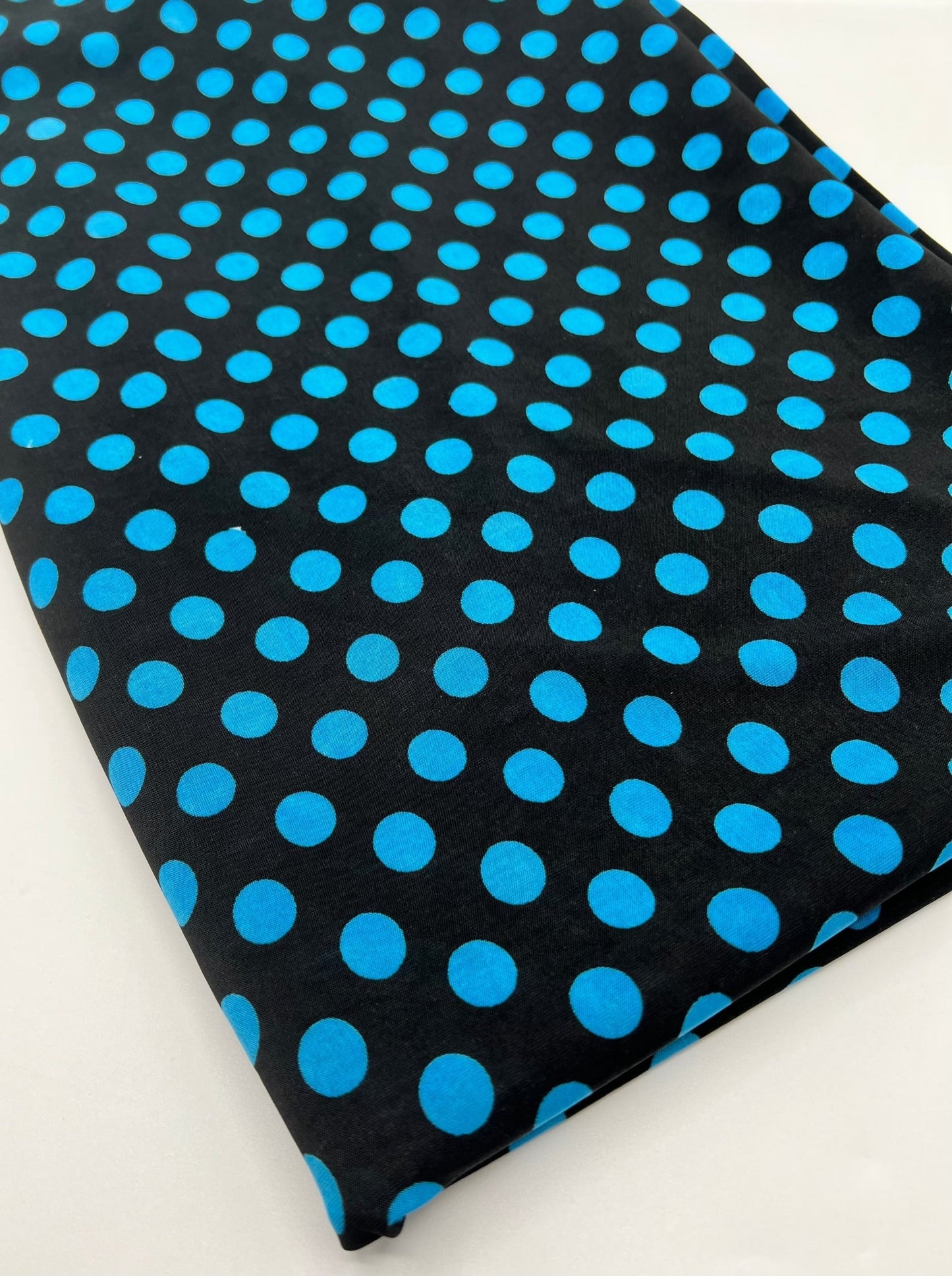 Black Blue Polka Spot Print Soft Touch 4 Way Stretch Fabric - T9 Fabrics