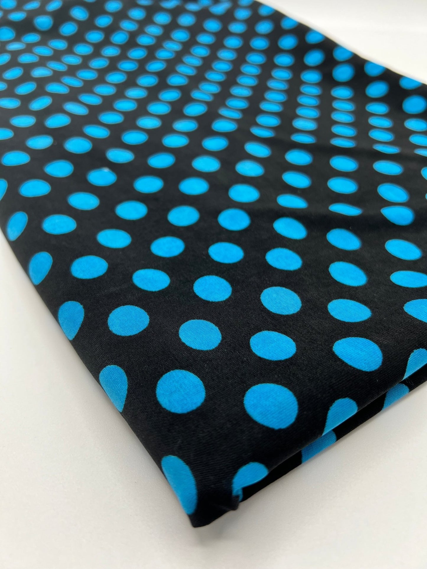 Black Blue Polka Spot Print Soft Touch 4 Way Stretch Fabric - T9 Fabrics