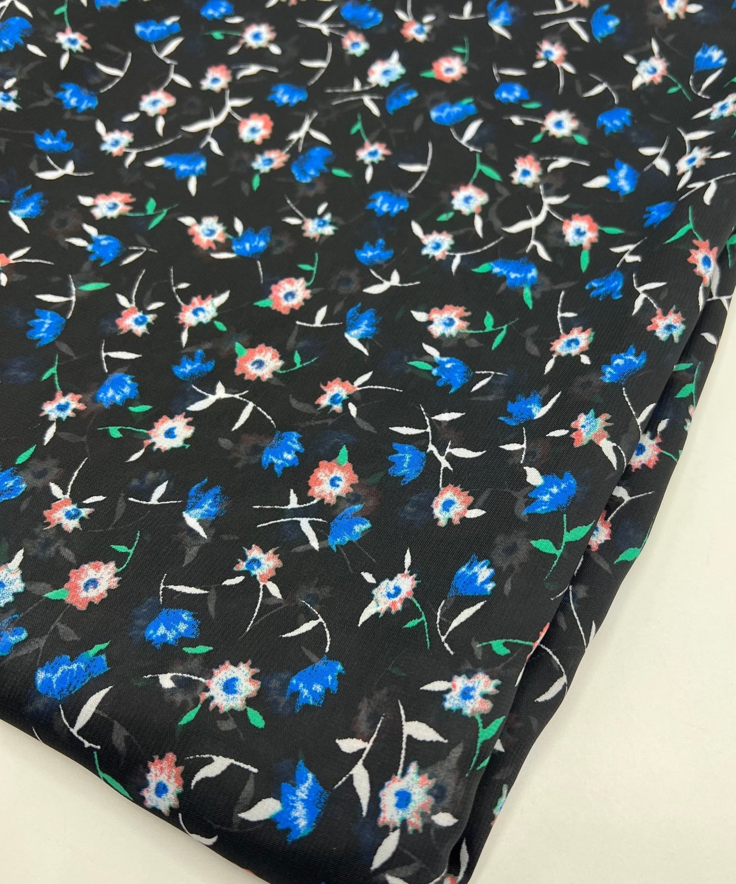 Black Blue Red Ditsy Floral Printed Chiffon Dress Fabric - T9 Fabrics