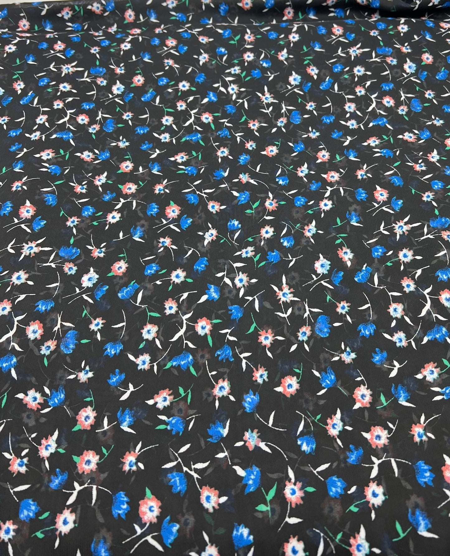 Black Blue Red Ditsy Floral Printed Chiffon Dress Fabric - T9 Fabrics