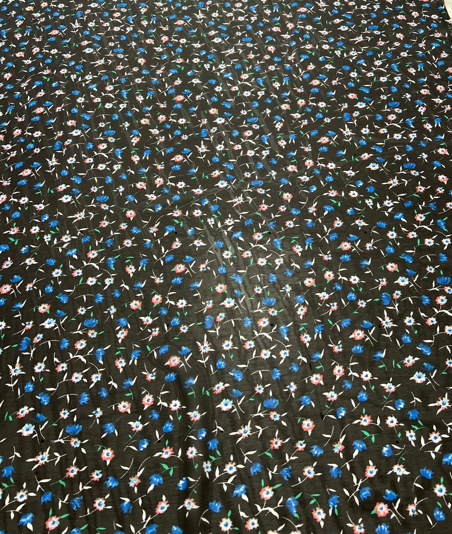 Black Blue Red Ditsy Floral Printed Chiffon Dress Fabric - T9 Fabrics