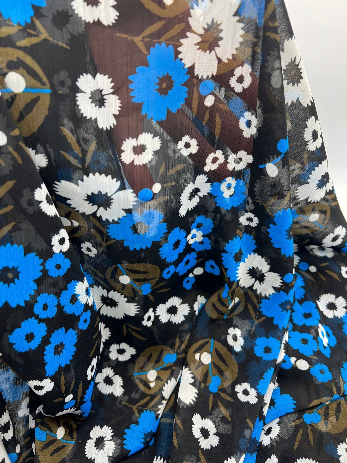 Black Blue White Floral Printed Chiffon Dress Fabric - T9 Fabrics
