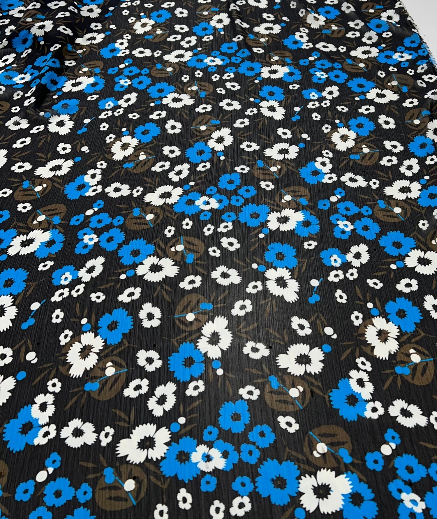 Black Blue White Floral Printed Chiffon Dress Fabric - T9 Fabrics