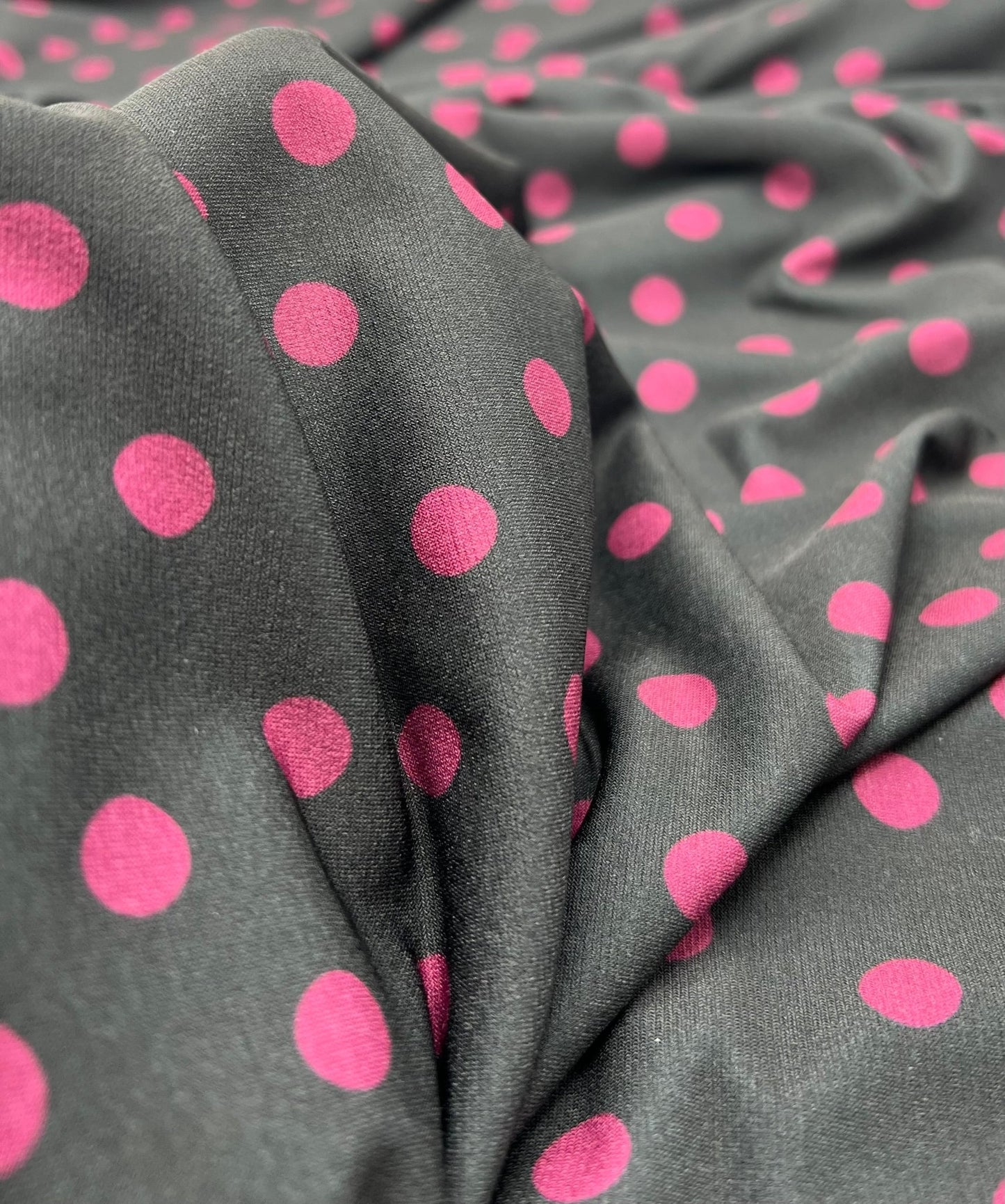 Black Burgundy Polka Spot Print ITY Fabric 2 Way Stretch - T9 Fabrics