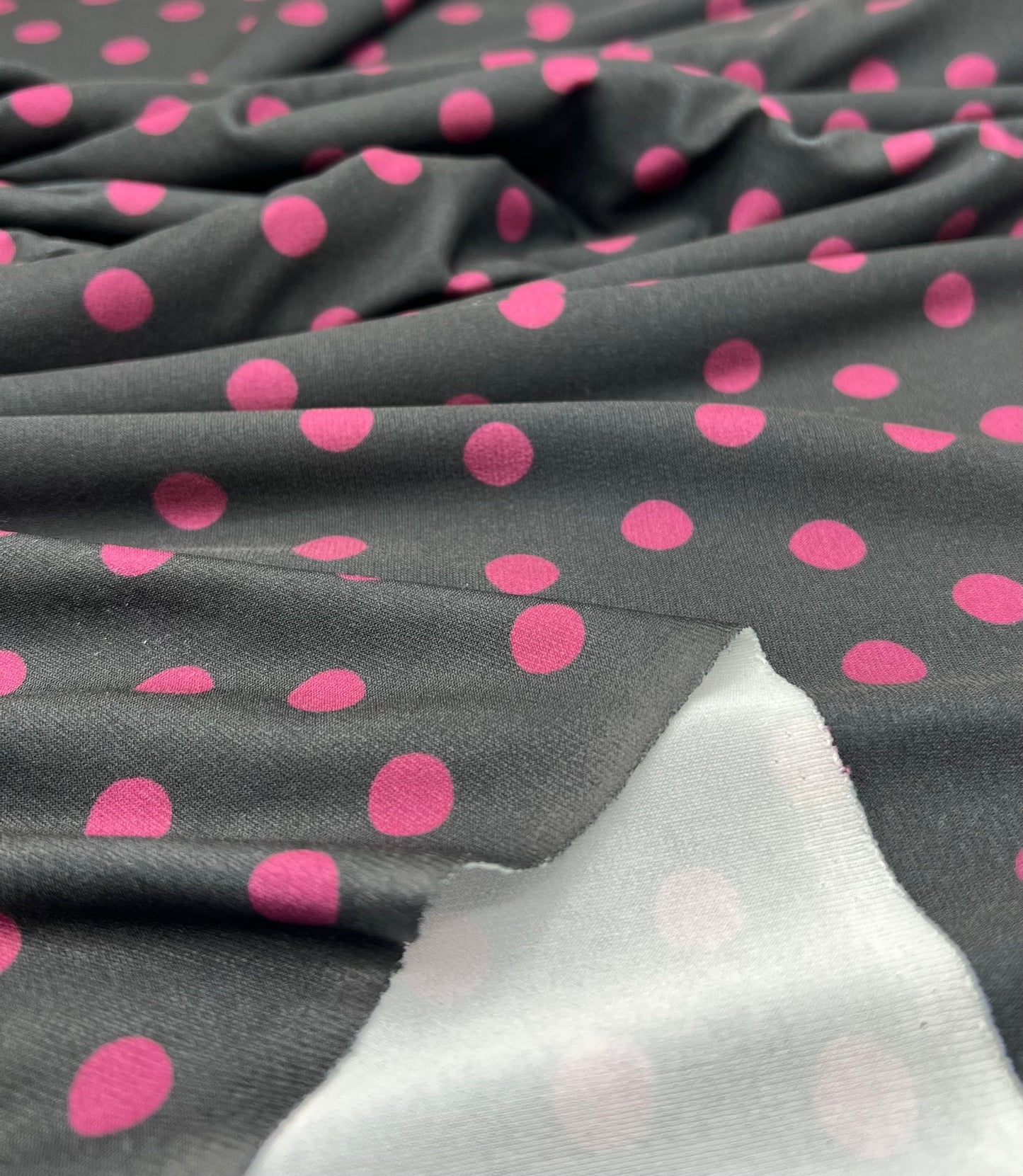 Black Burgundy Polka Spot Print ITY Fabric 2 Way Stretch - T9 Fabrics