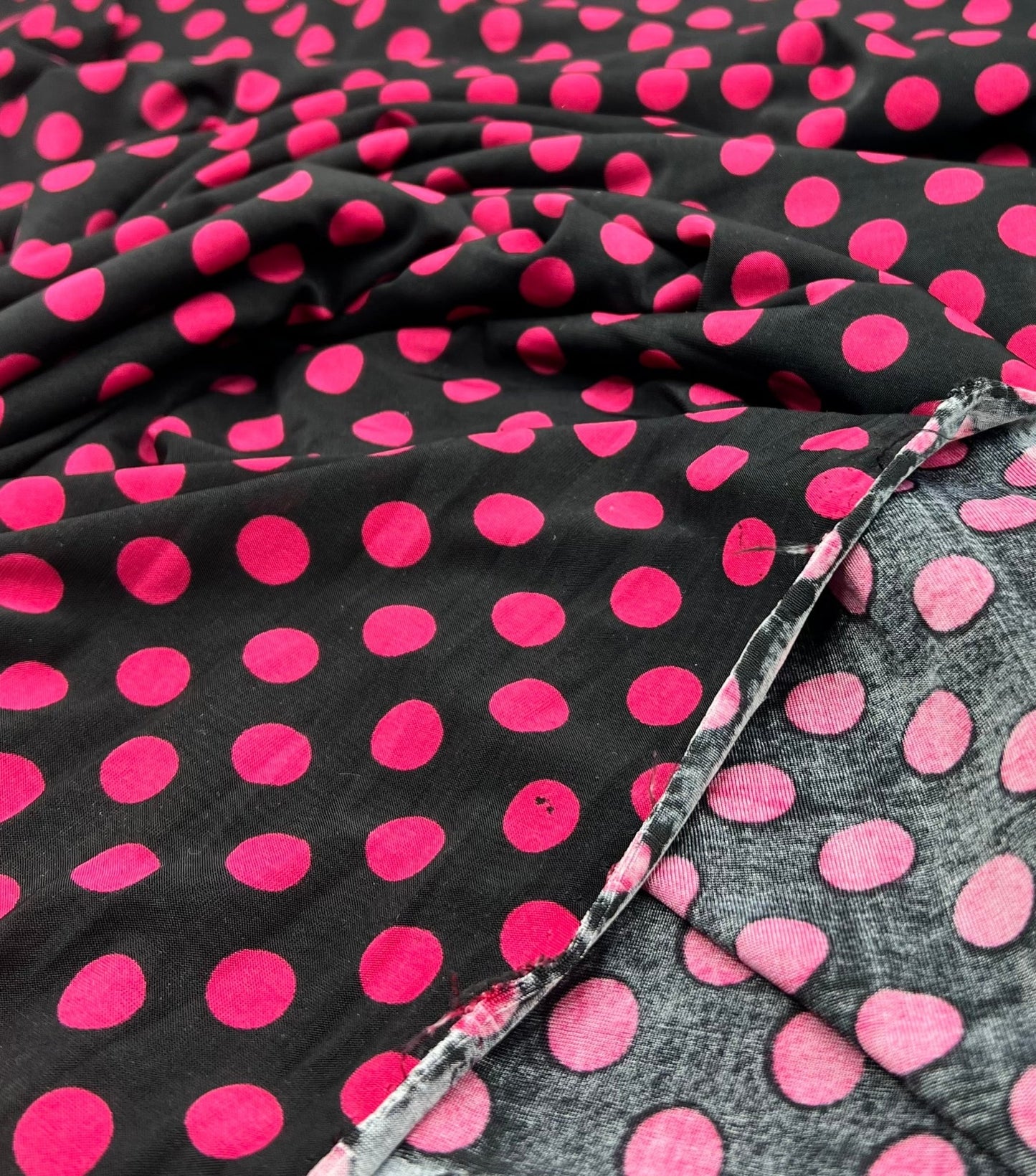 Black Burgundy Polka Spot Print Soft Touch 4 Way Stretch Fabric - T9 Fabrics