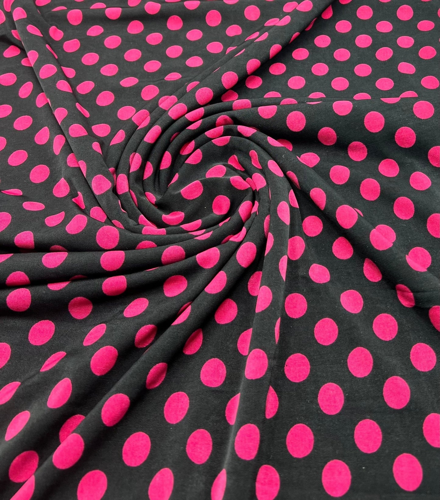 Black Burgundy Polka Spot Print Soft Touch 4 Way Stretch Fabric - T9 Fabrics