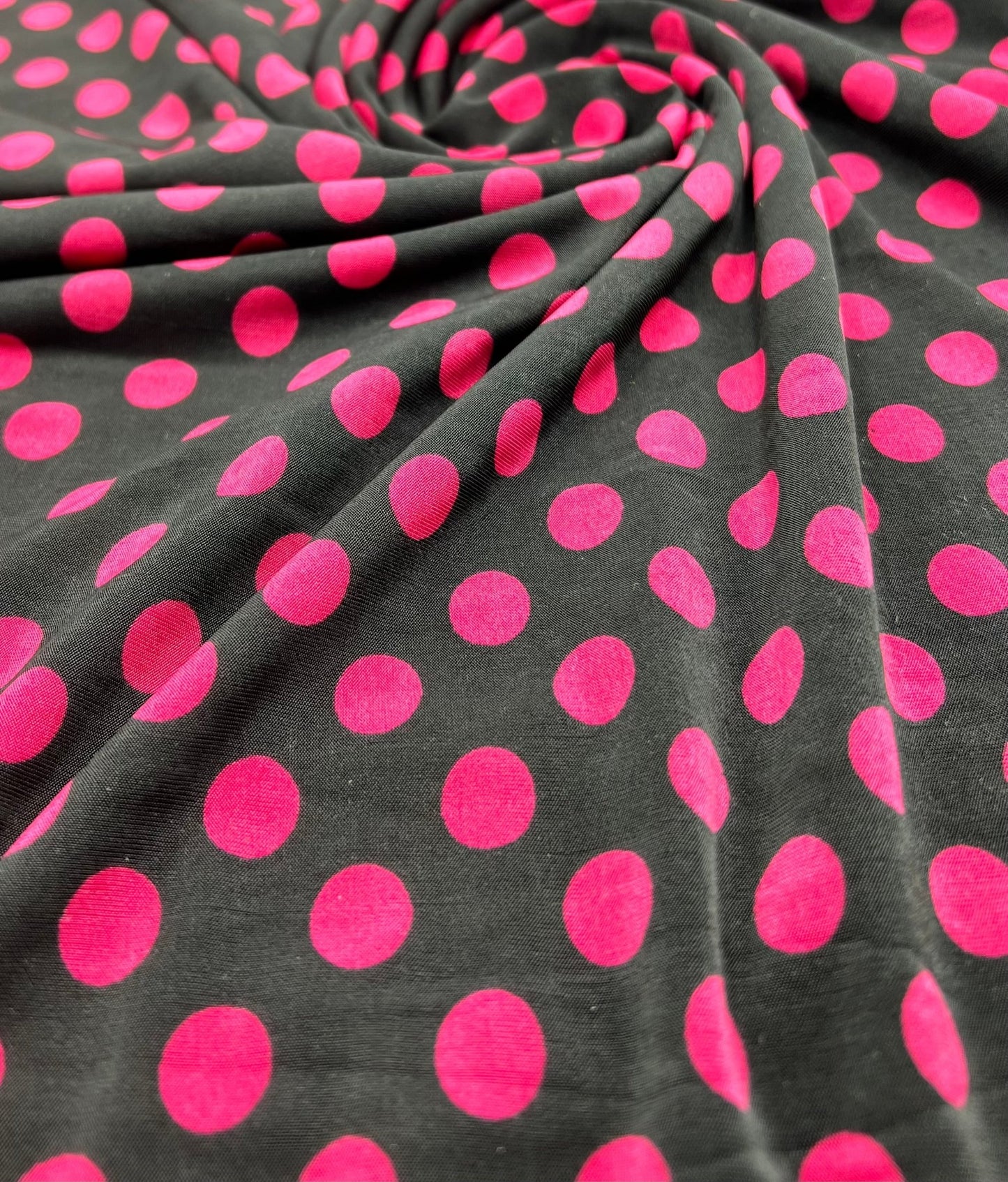 Black Burgundy Polka Spot Print Soft Touch 4 Way Stretch Fabric - T9 Fabrics
