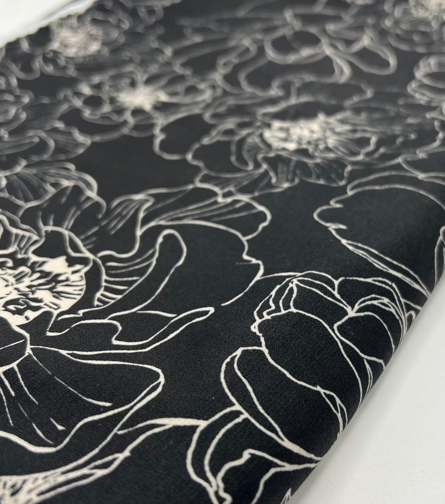 Black Cream Flower Print ITY Fabric 2 Way Stretch - T9 Fabrics