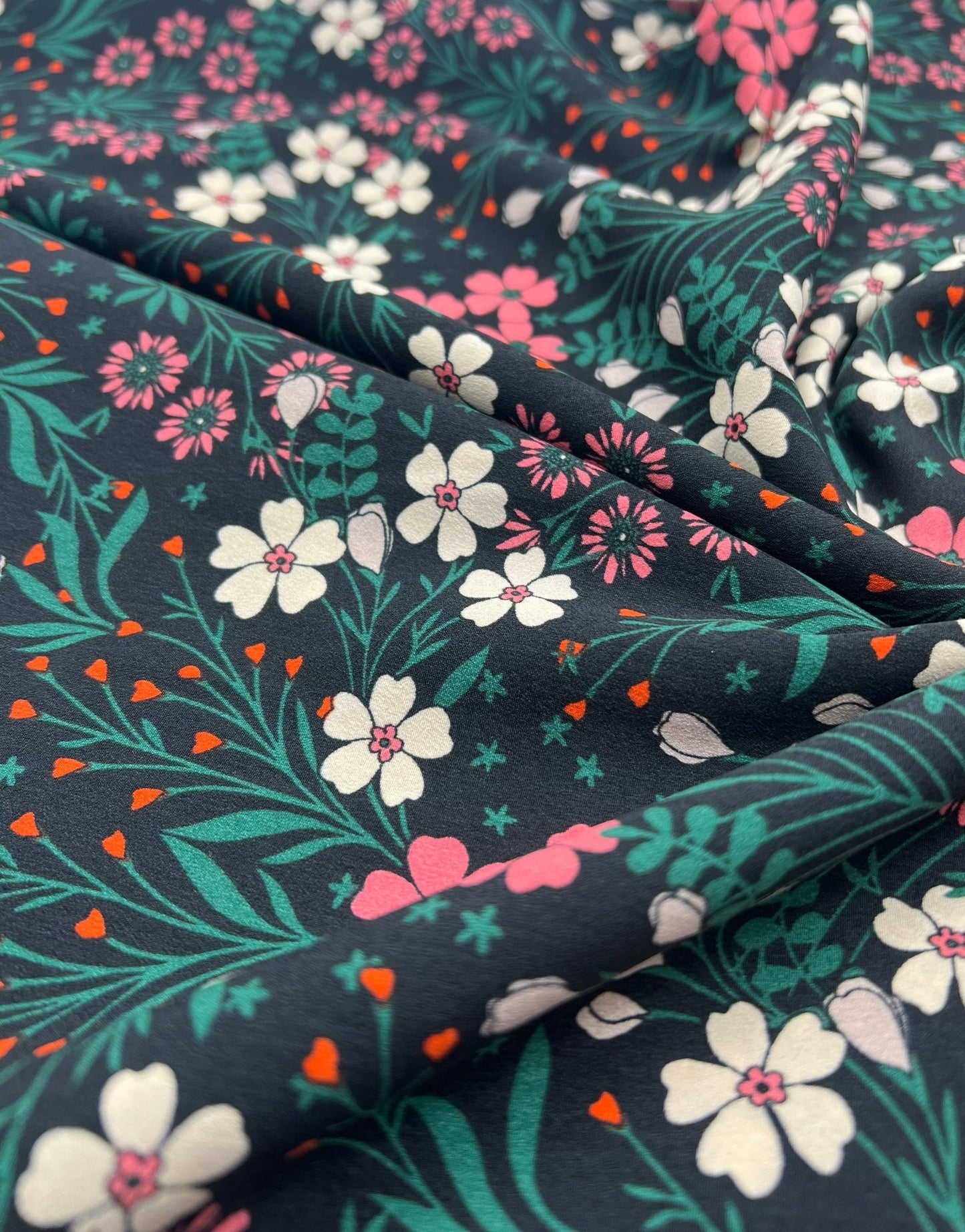 Black Floral Leaves Lightweight Non Stretch Woven Dress Craft Fabric - T9 Fabrics