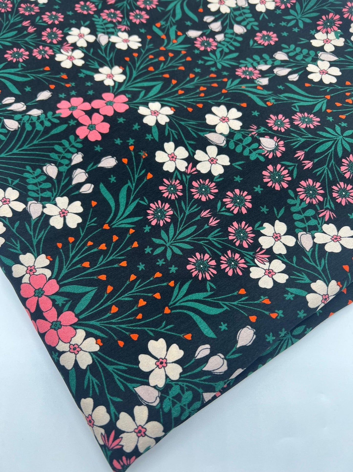 Black Floral Leaves Lightweight Non Stretch Woven Dress Craft Fabric - T9 Fabrics