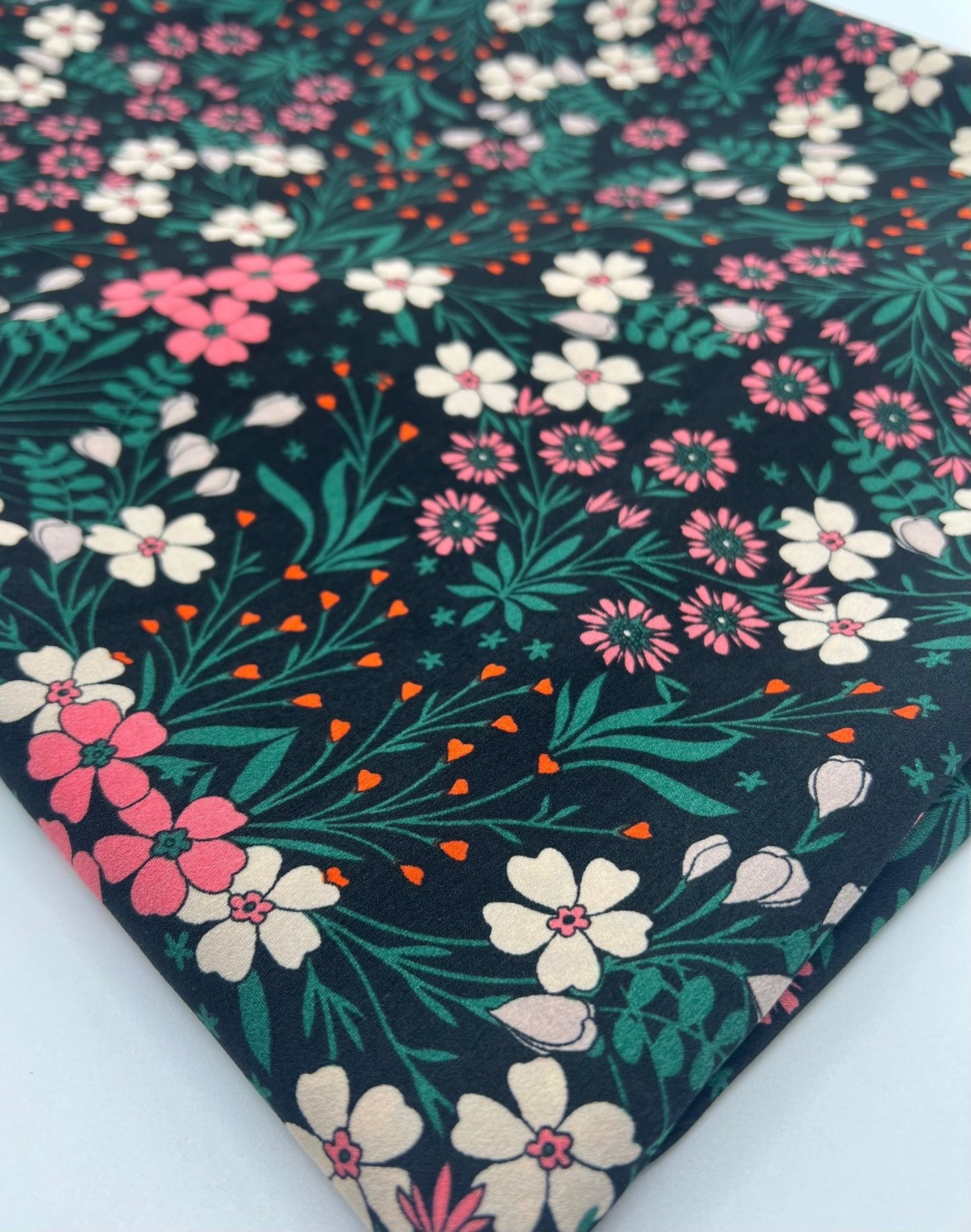 Black Floral Leaves Lightweight Non Stretch Woven Dress Craft Fabric - T9 Fabrics