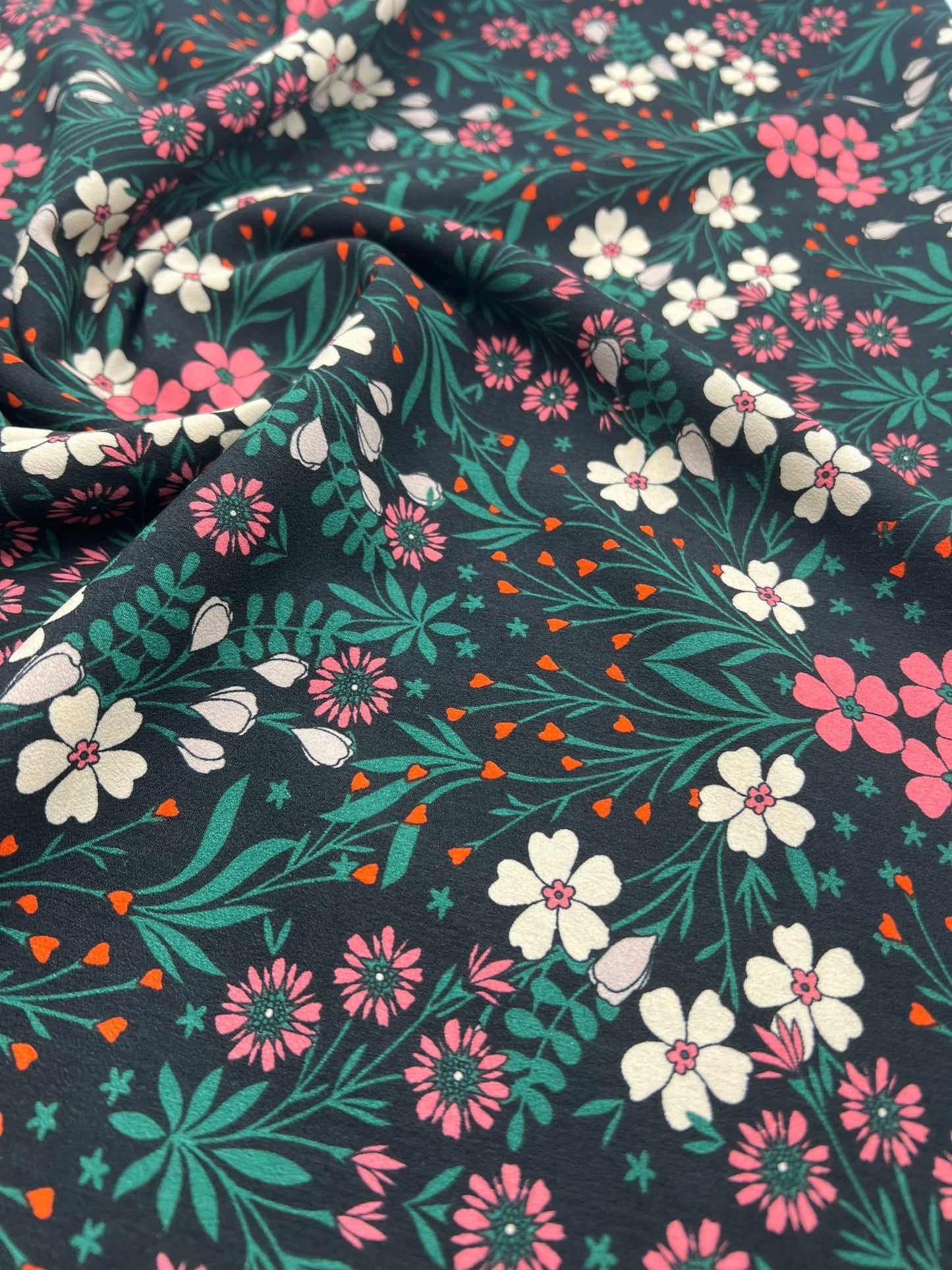 Black Floral Leaves Lightweight Non Stretch Woven Dress Craft Fabric - T9 Fabrics