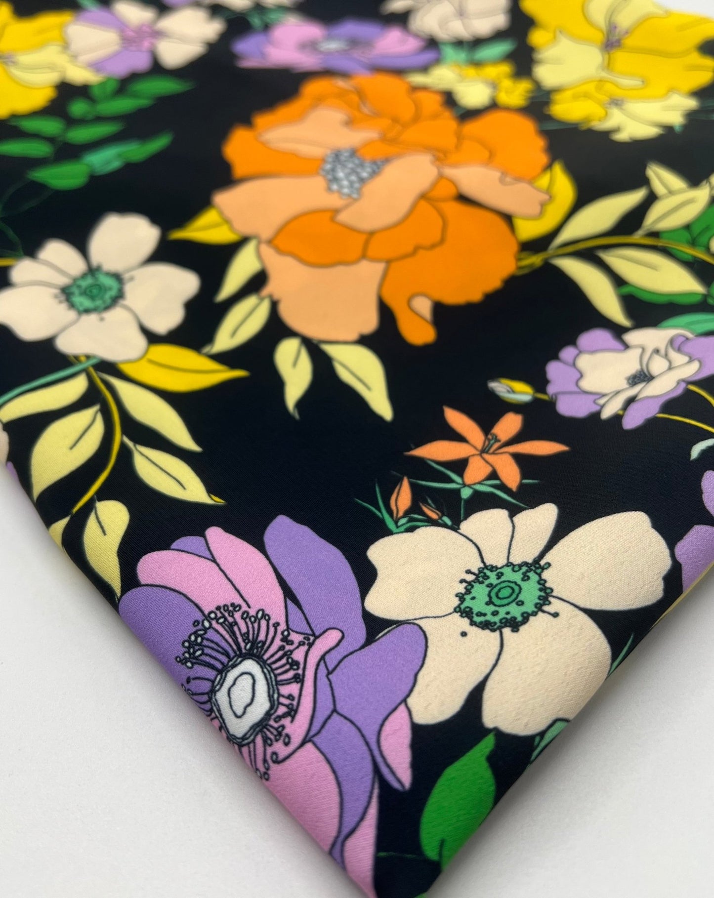 Black Floral Satin Dress Craft Fabric - T9 Fabrics