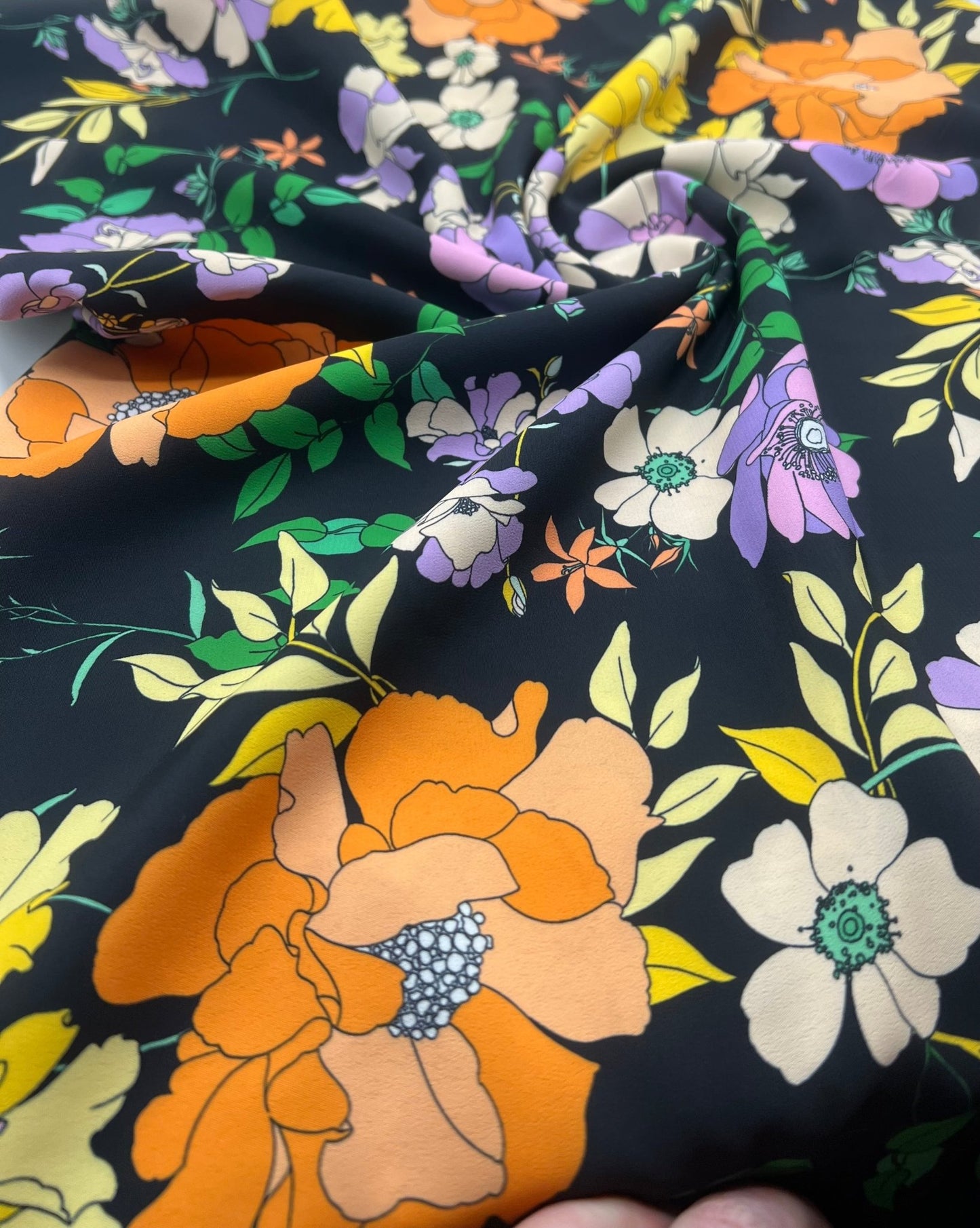 Black Floral Satin Dress Craft Fabric - T9 Fabrics