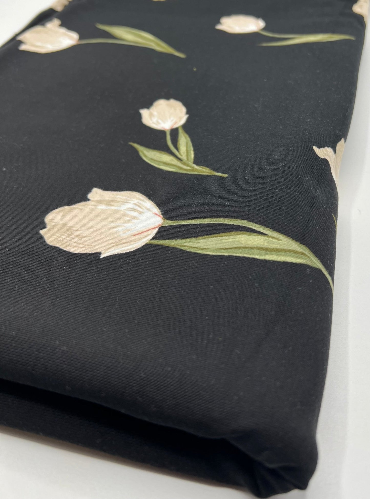 Black Flower Print Heavy Viscose Elastane 4 Way Stretch Fabric - T9 Fabrics
