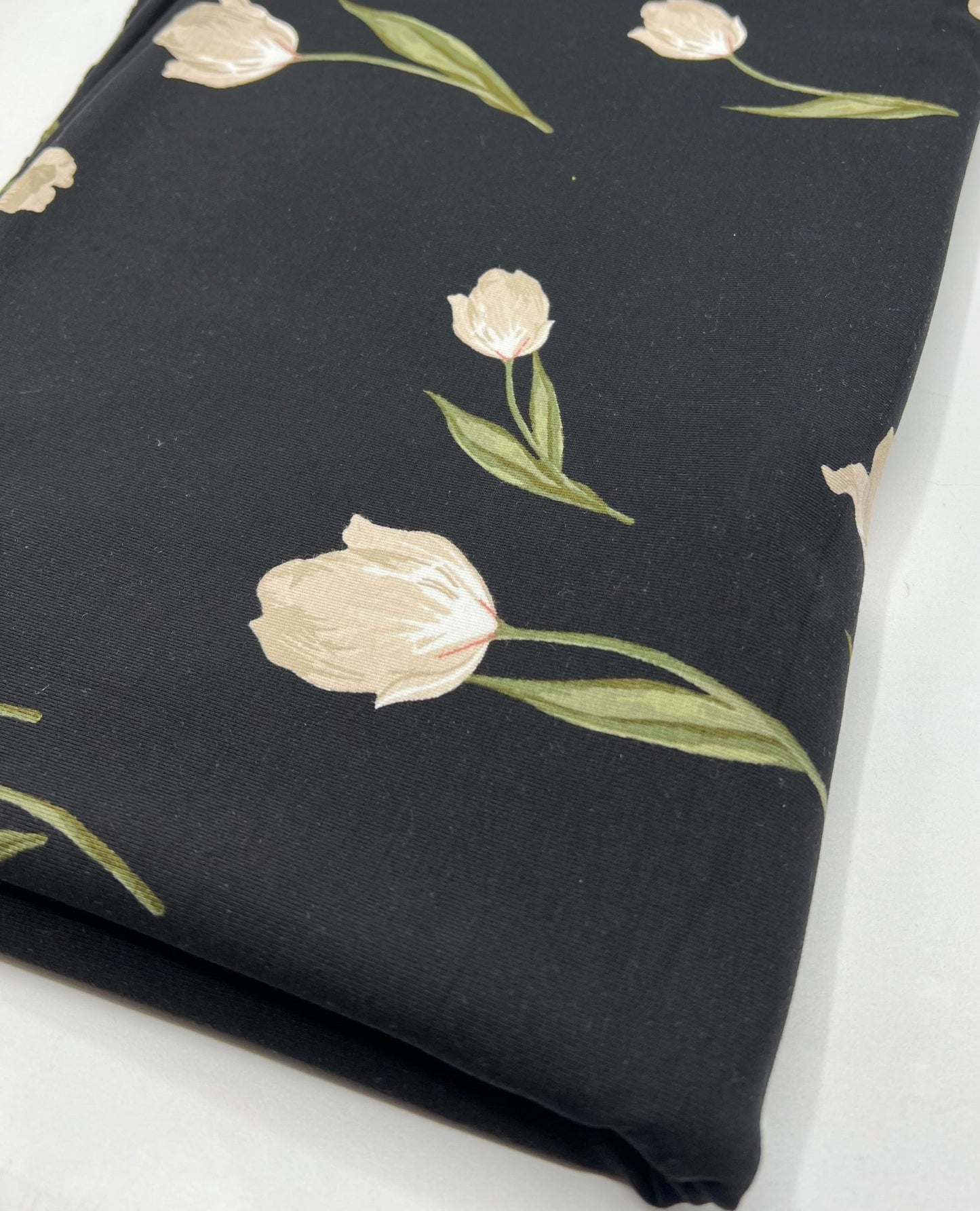 Black Flower Print Heavy Viscose Elastane 4 Way Stretch Fabric - T9 Fabrics