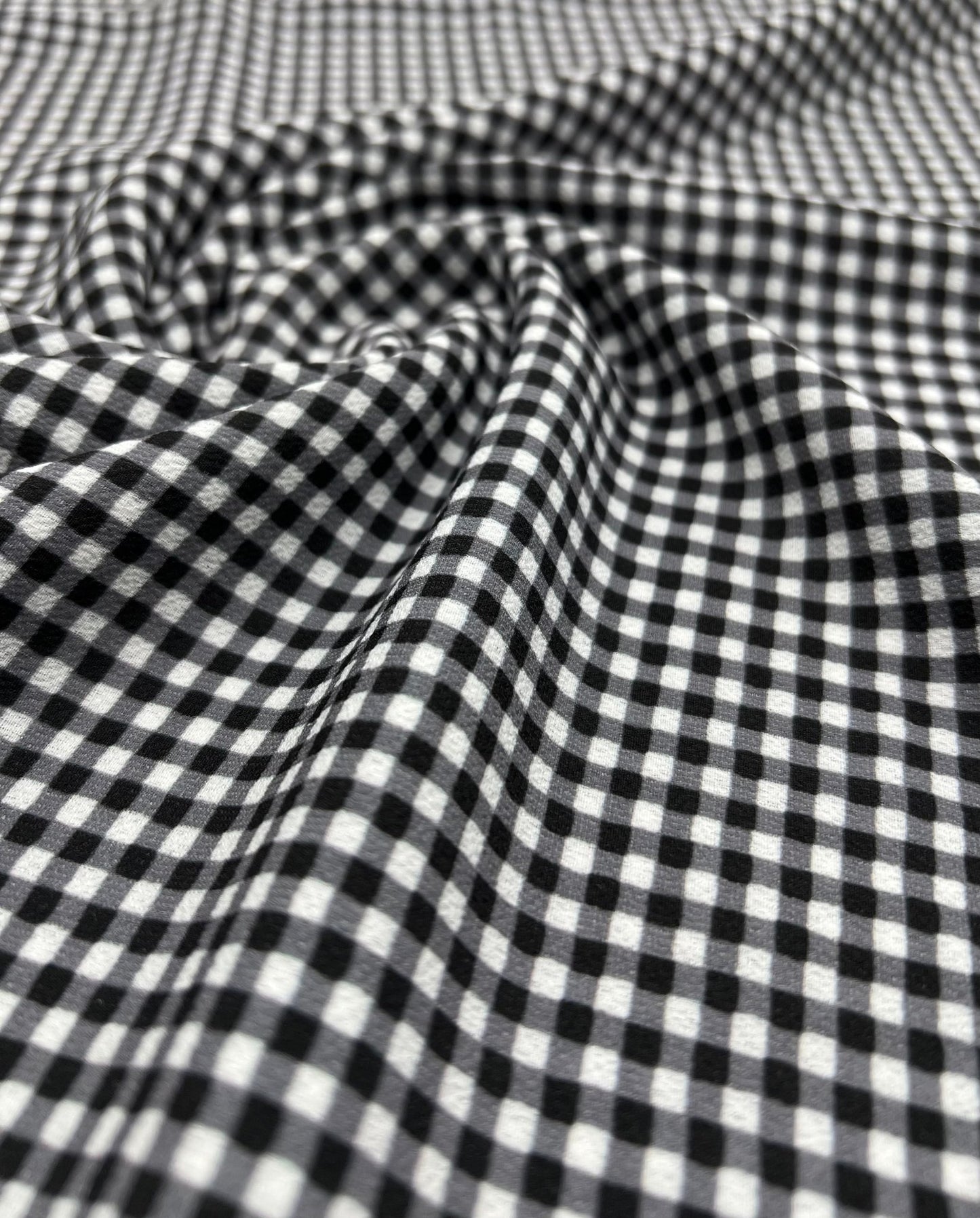 Black Gingham Check Print Lightweight Bubble Crepe Fabric - T9 Fabrics