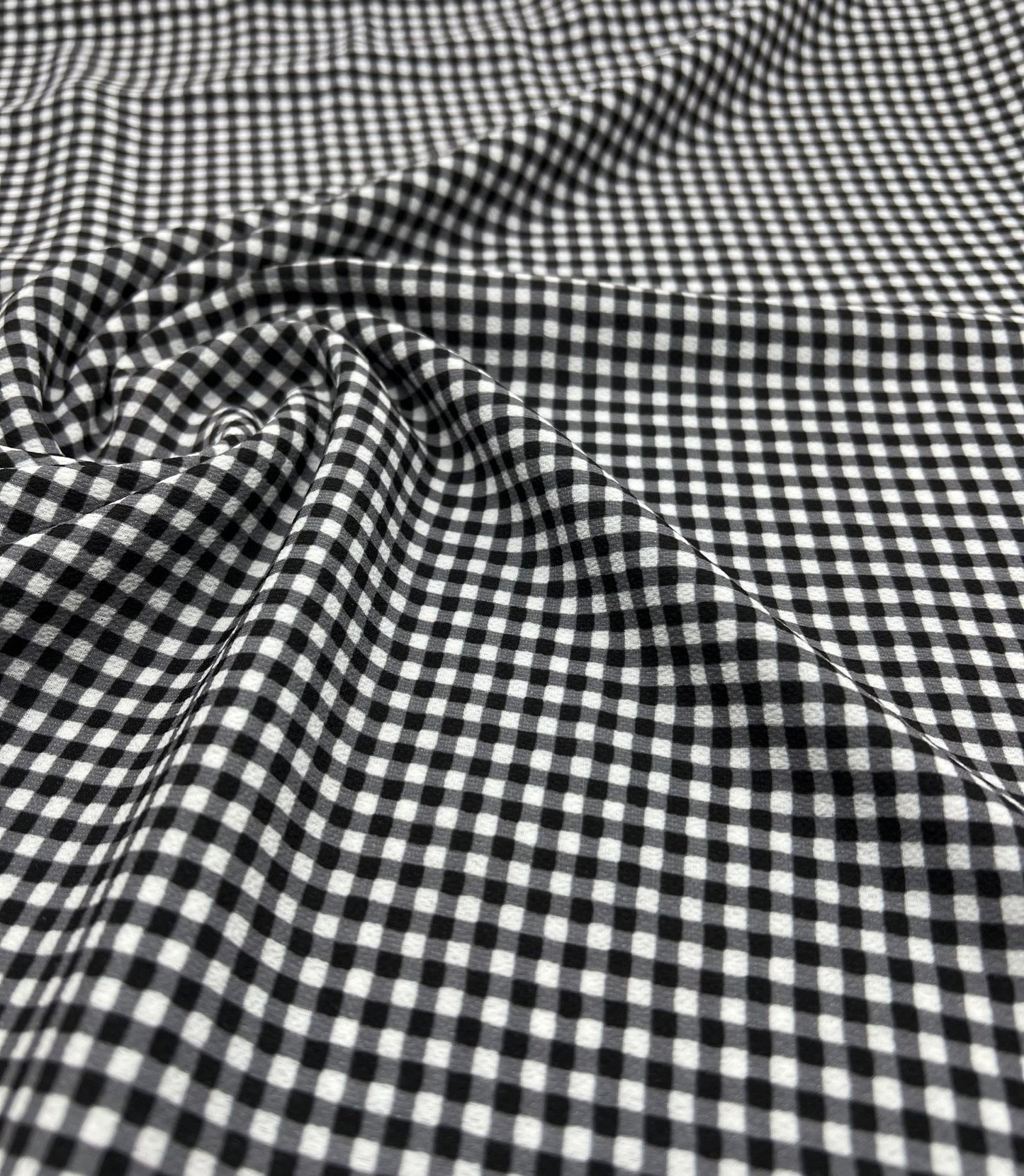 Black Gingham Check Print Lightweight Bubble Crepe Fabric - T9 Fabrics