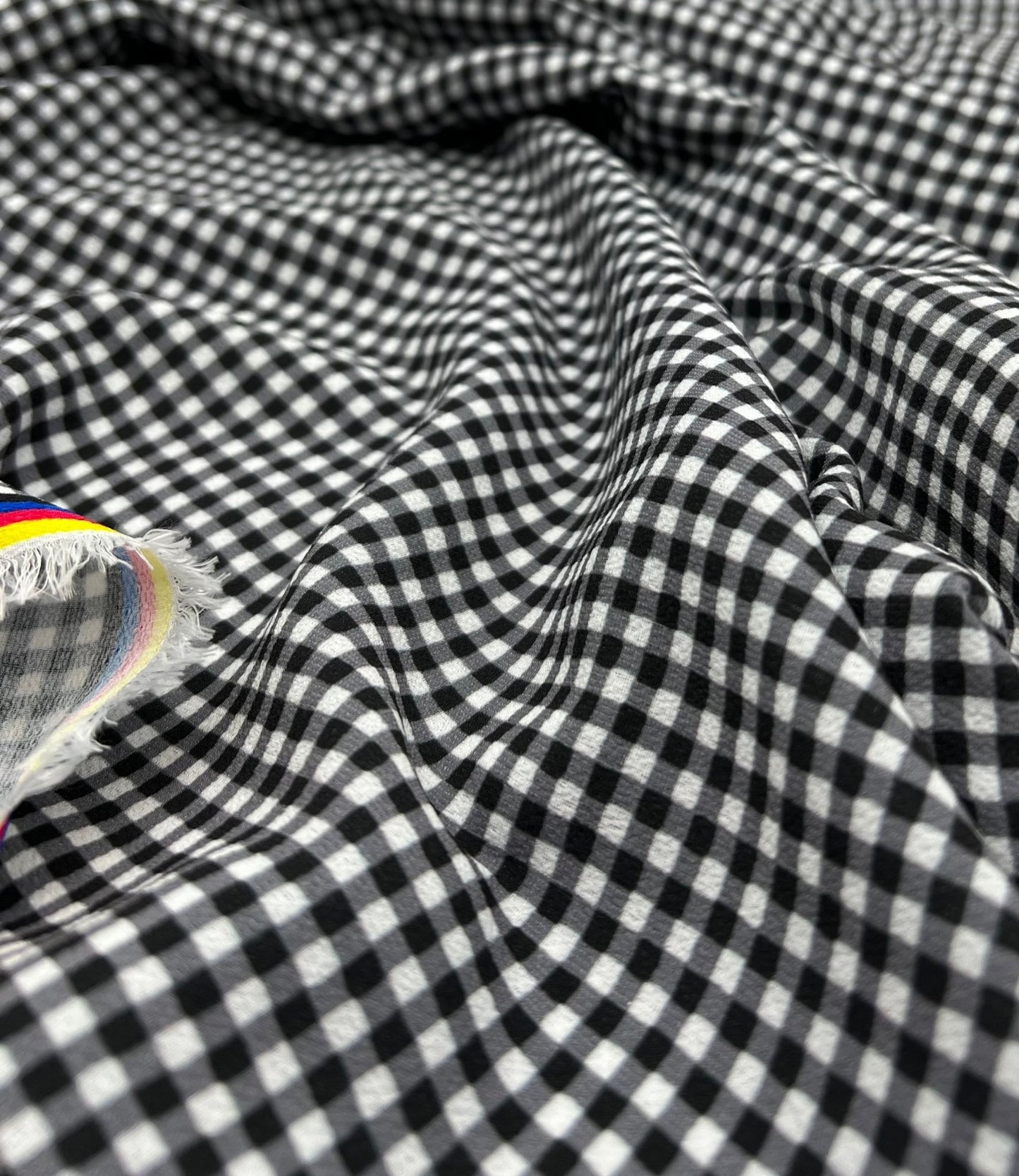 Black Gingham Check Print Lightweight Bubble Crepe Fabric - T9 Fabrics