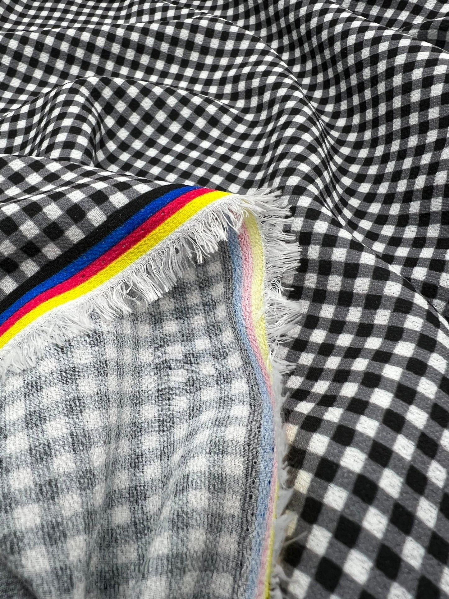 Black Gingham Check Print Lightweight Bubble Crepe Fabric - T9 Fabrics