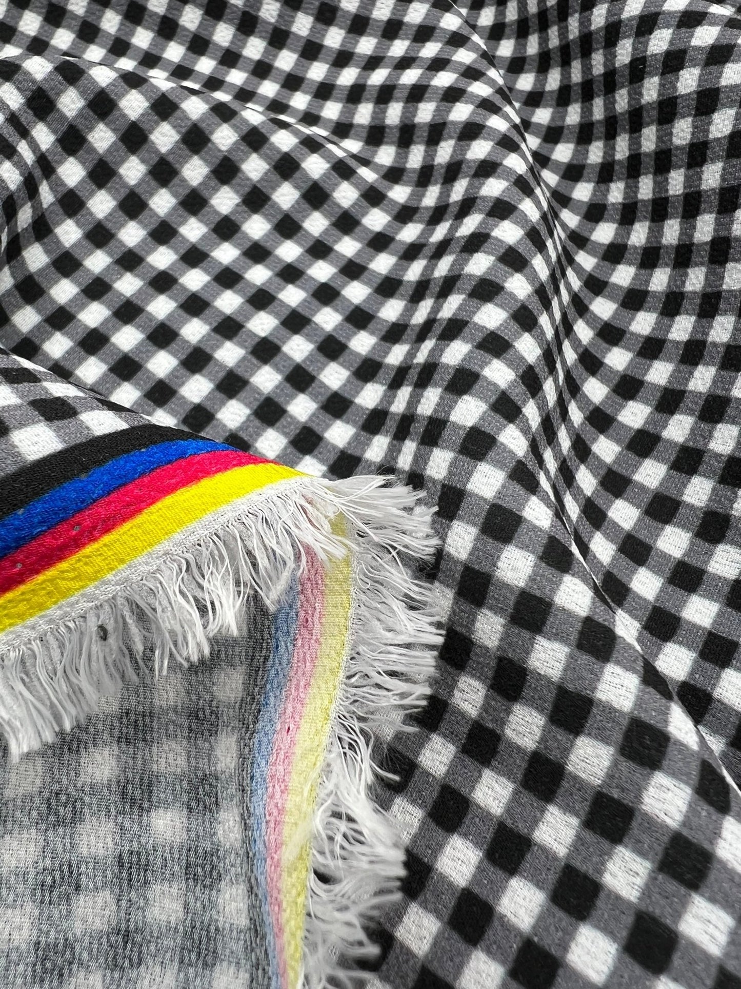 Black Gingham Check Print Lightweight Bubble Crepe Fabric - T9 Fabrics
