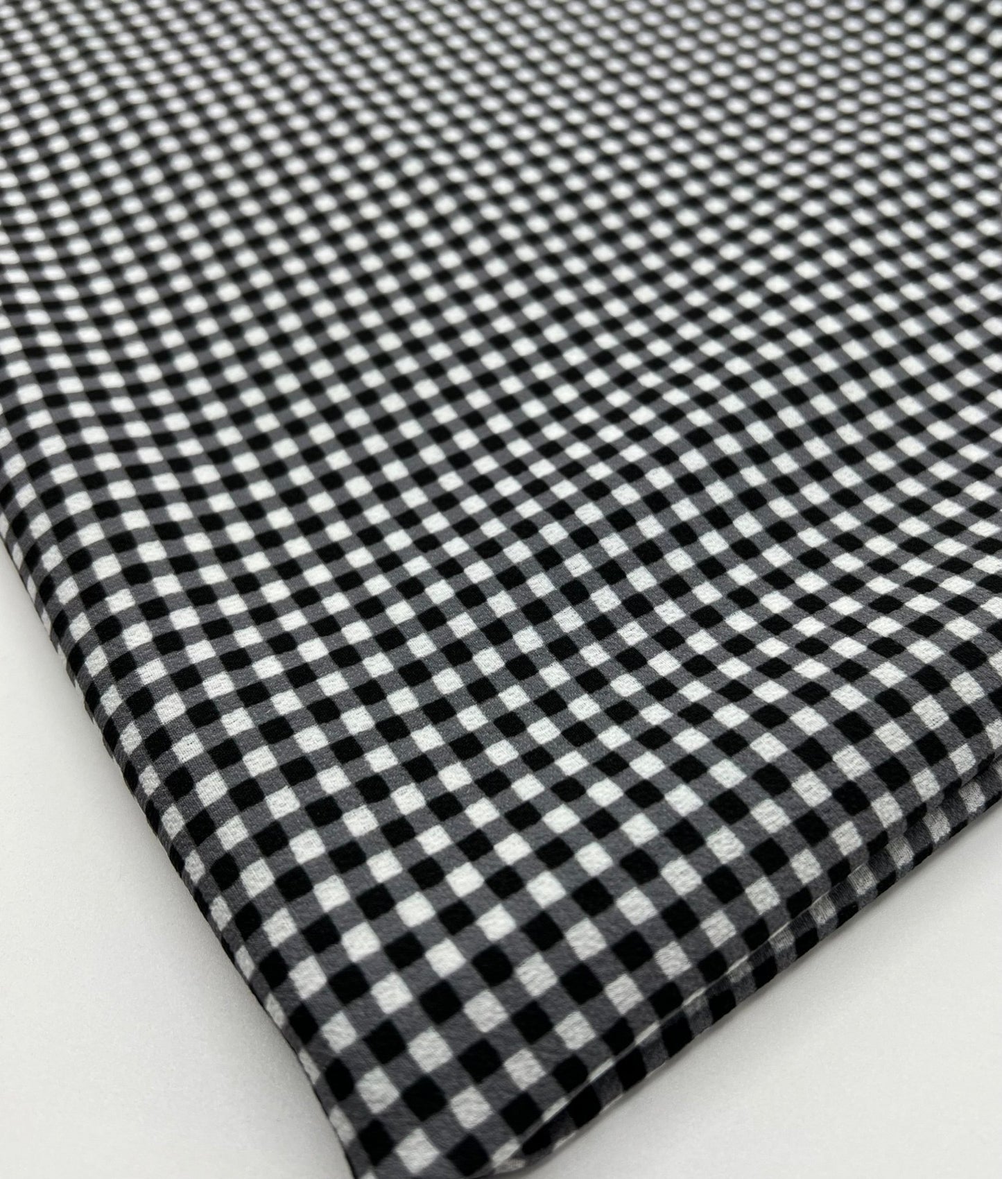 Black Gingham Check Print Lightweight Bubble Crepe Fabric - T9 Fabrics