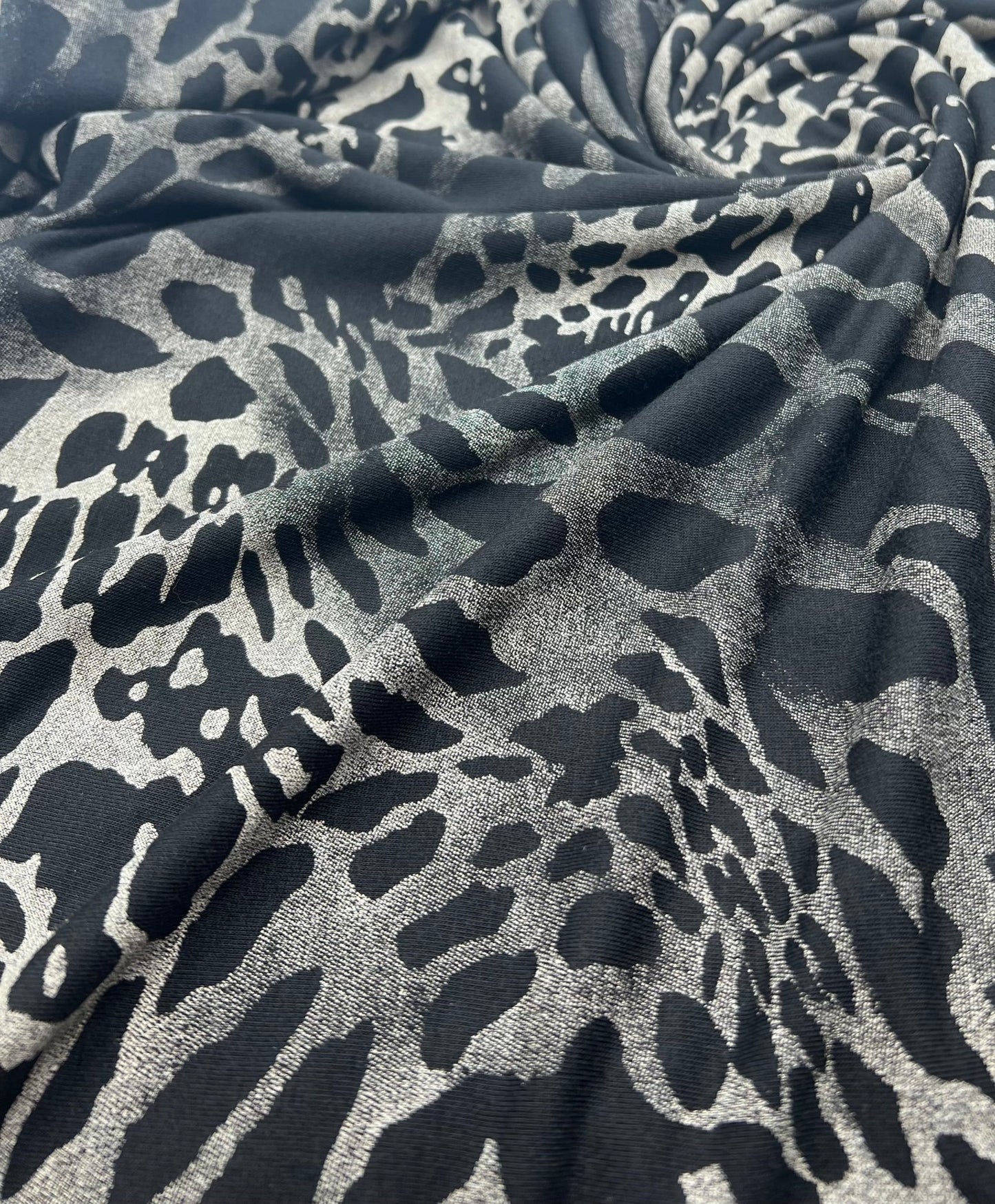 Black Grey Mix Animal Viscose Elastane 4 Way Stretch Fabric - T9 Fabrics