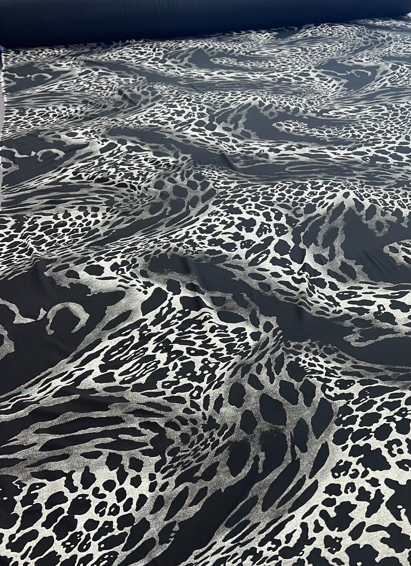 Black Grey Mix Animal Viscose Elastane 4 Way Stretch Fabric - T9 Fabrics