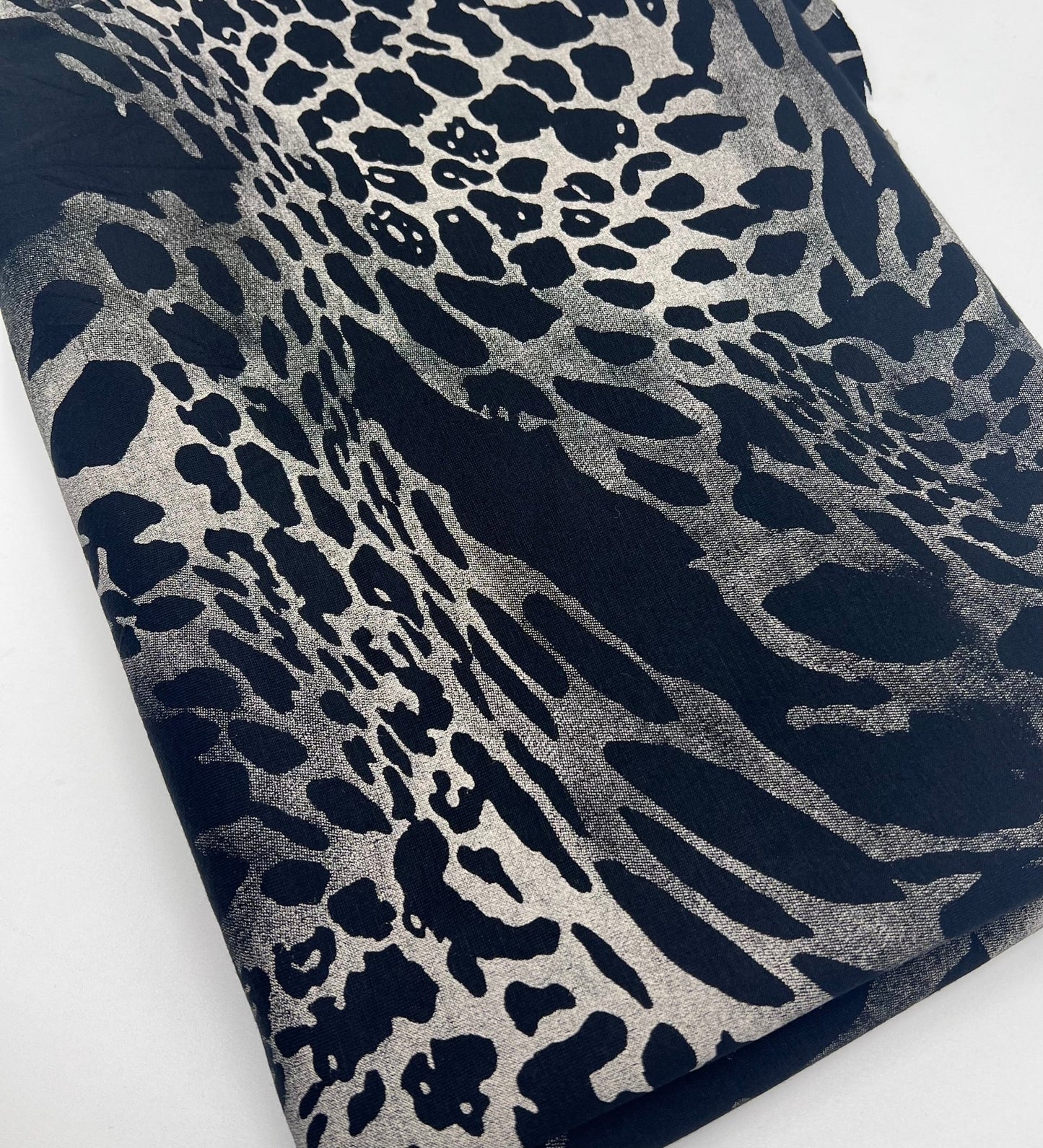 Black Grey Mix Animal Viscose Elastane 4 Way Stretch Fabric - T9 Fabrics