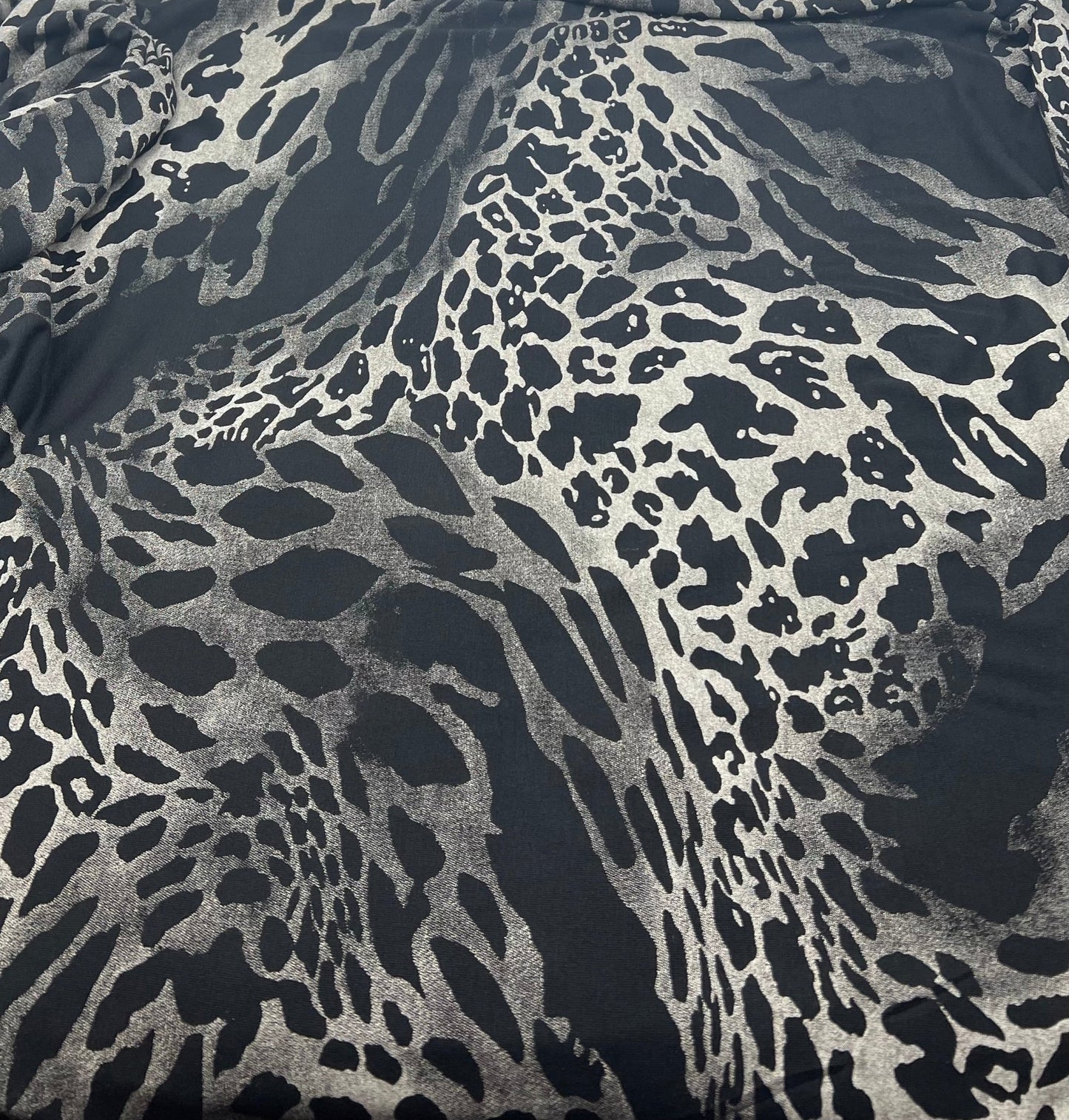 Black Grey Mix Animal Viscose Elastane 4 Way Stretch Fabric - T9 Fabrics