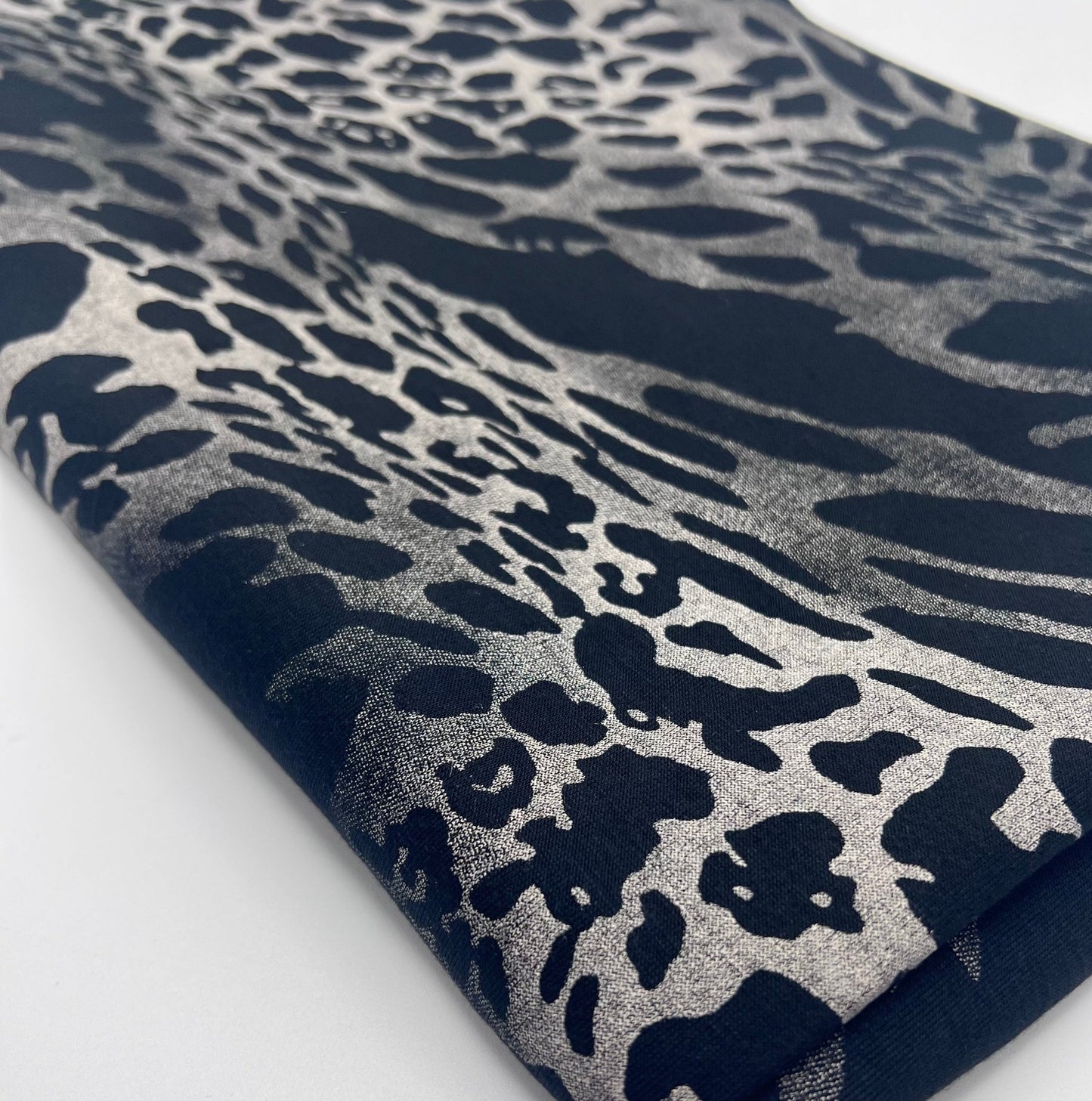 Black Grey Mix Animal Viscose Elastane 4 Way Stretch Fabric - T9 Fabrics