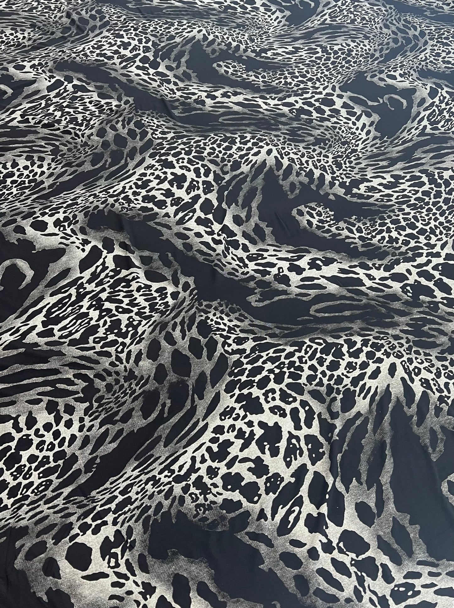 Black Grey Mix Animal Viscose Elastane 4 Way Stretch Fabric - T9 Fabrics