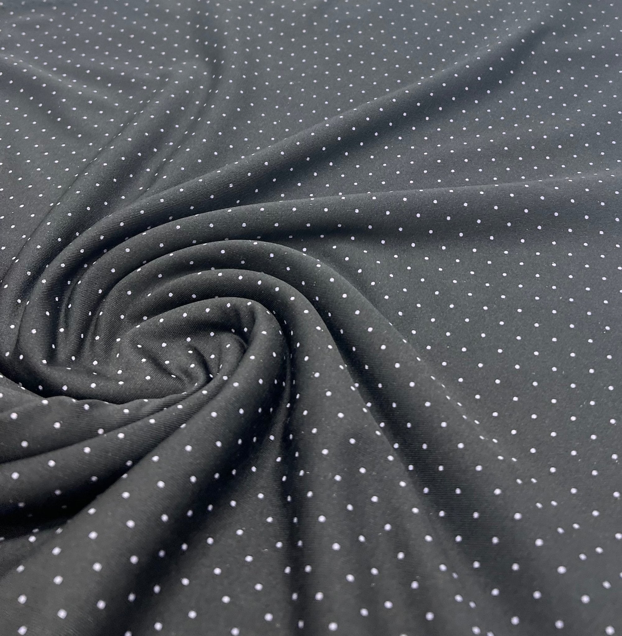 Black Grey Polka Spot Viscose Elastane 4 Way Stretch Fabric - T9 Fabrics