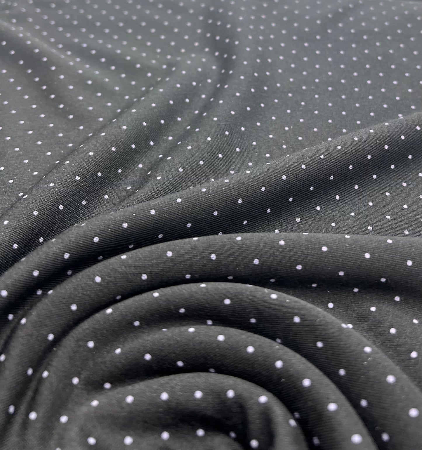 Black Grey Polka Spot Viscose Elastane 4 Way Stretch Fabric - T9 Fabrics