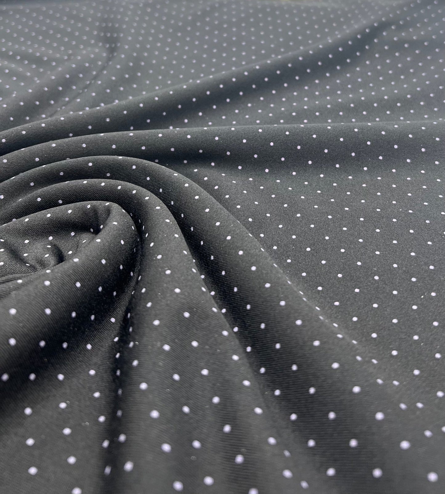 Black Grey Polka Spot Viscose Elastane 4 Way Stretch Fabric - T9 Fabrics