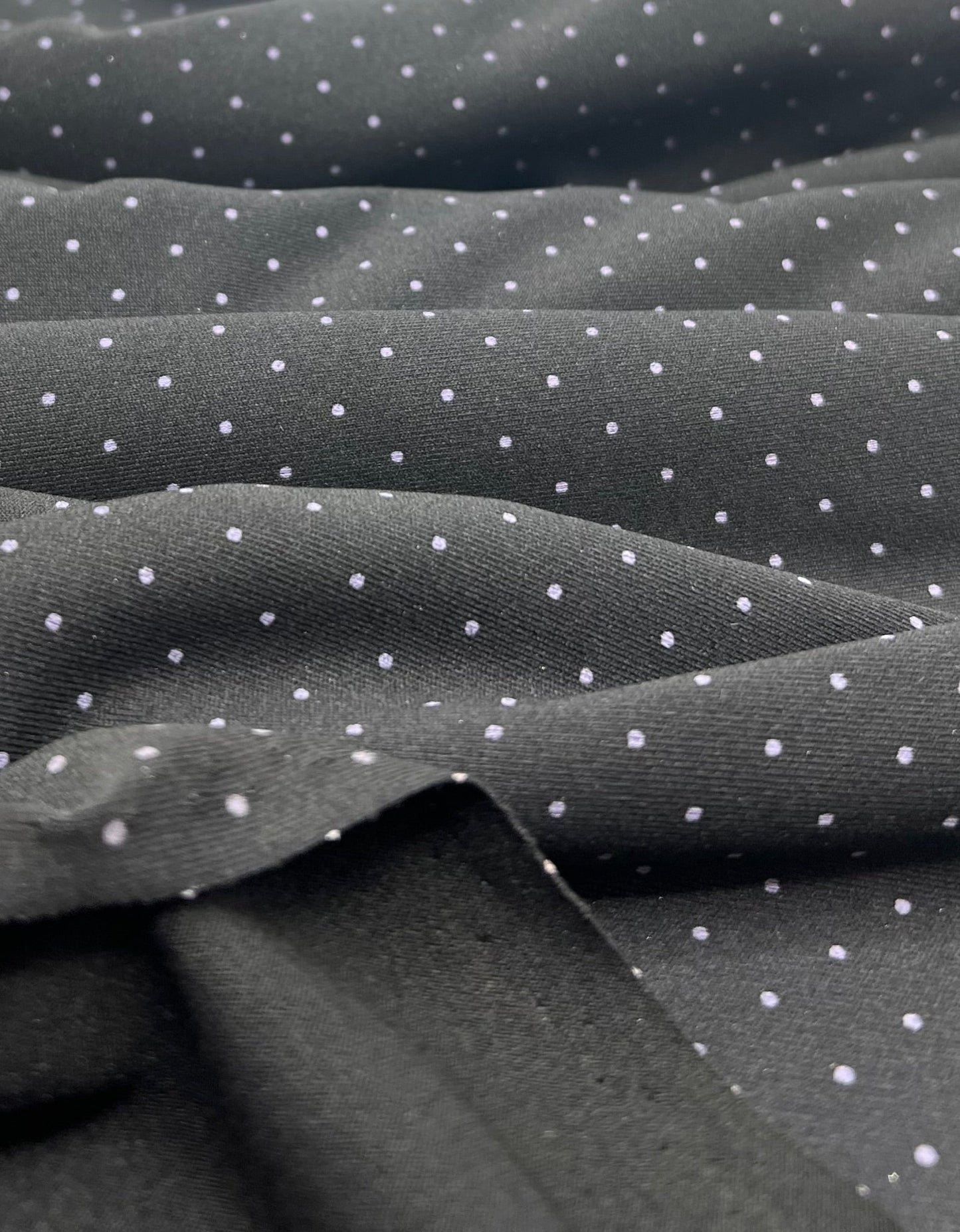 Black Grey Polka Spot Viscose Elastane 4 Way Stretch Fabric - T9 Fabrics