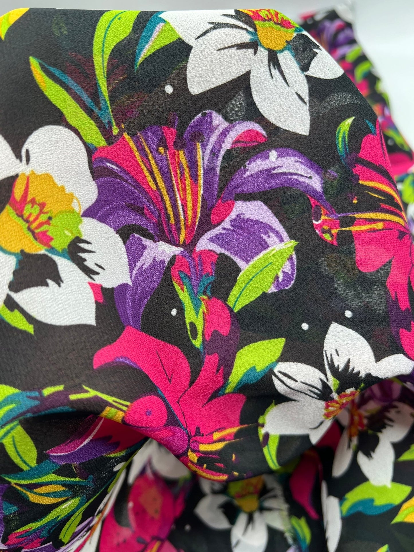 Black Muti Colour Floral Printed Chiffon Dress Fabric - T9 Fabrics