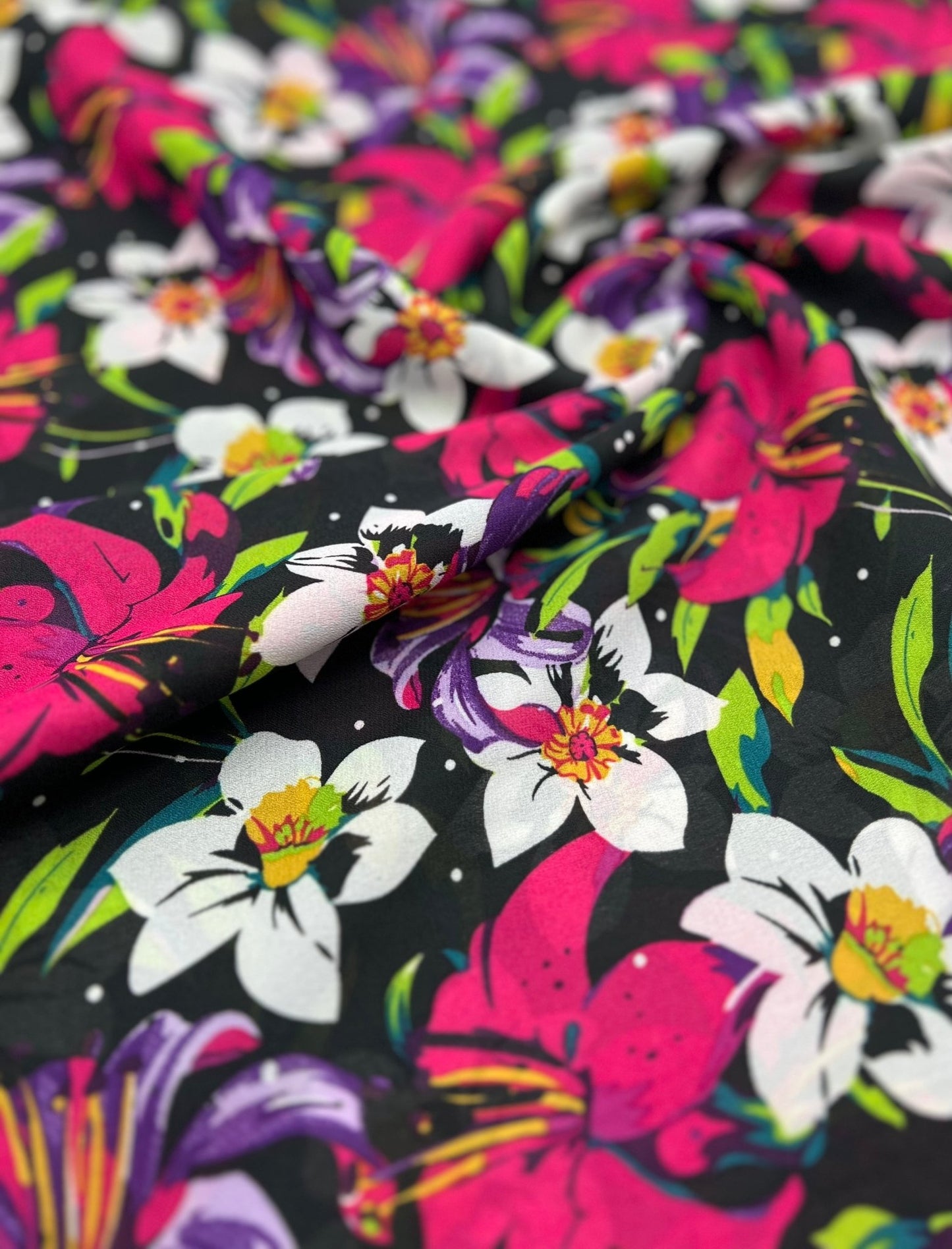 Black Muti Colour Floral Printed Chiffon Dress Fabric - T9 Fabrics