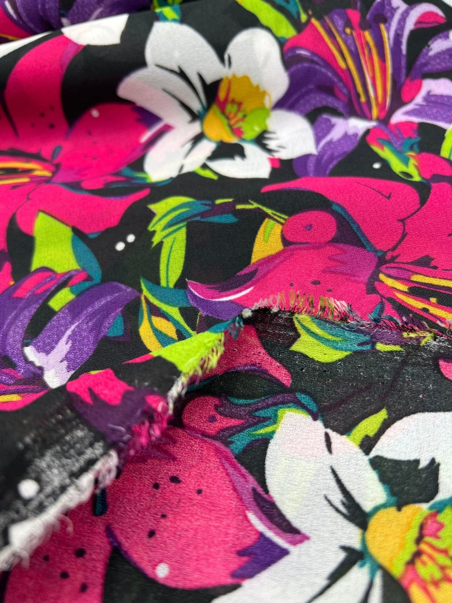 Black Muti Colour Floral Printed Chiffon Dress Fabric - T9 Fabrics
