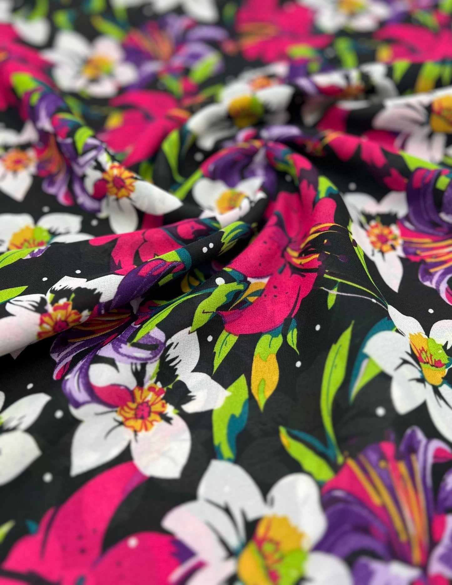 Black Muti Colour Floral Printed Chiffon Dress Fabric - T9 Fabrics
