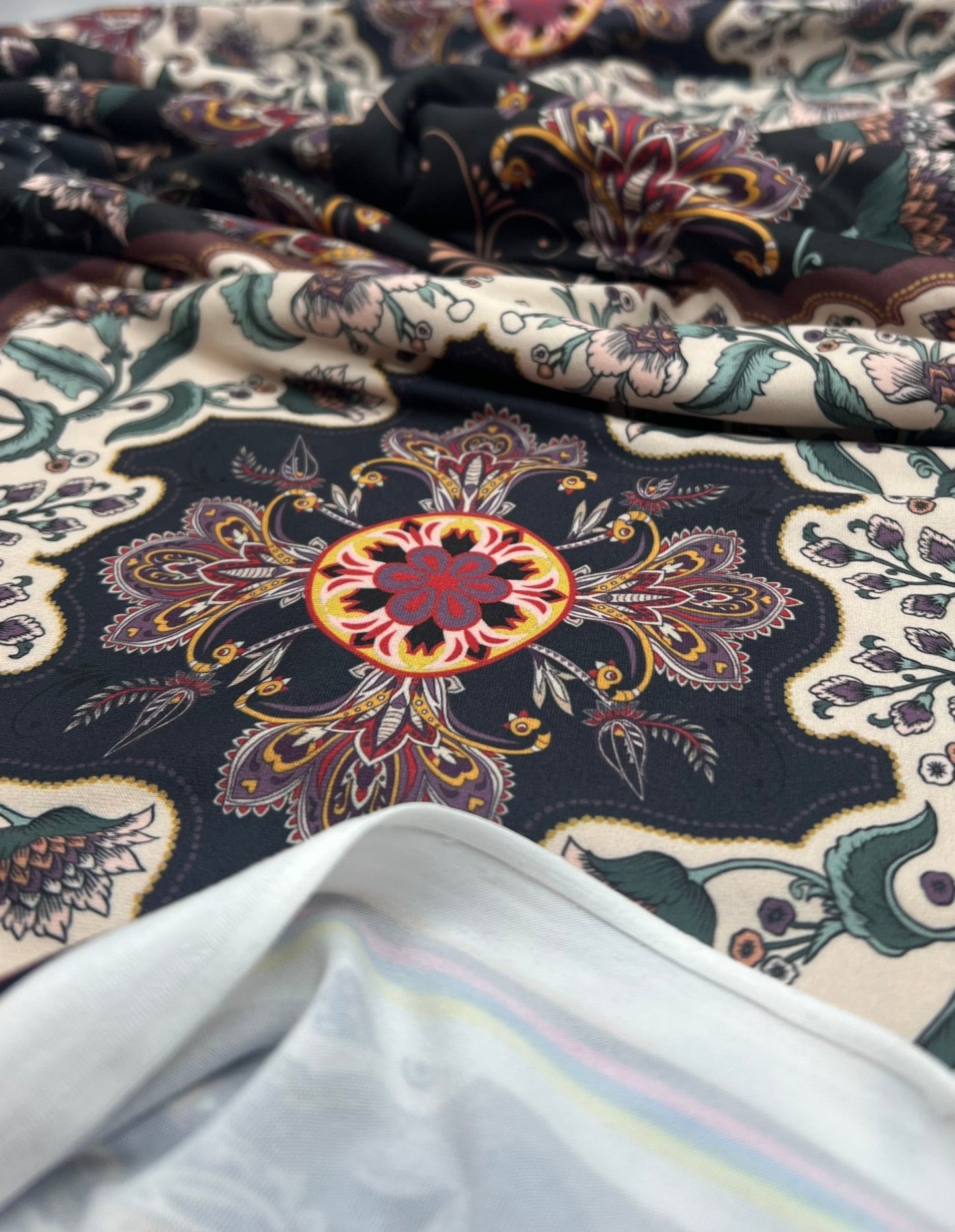 Black Paisley Floral Super Soft Print Spun Poly Stretch Fabric - T9 Fabrics